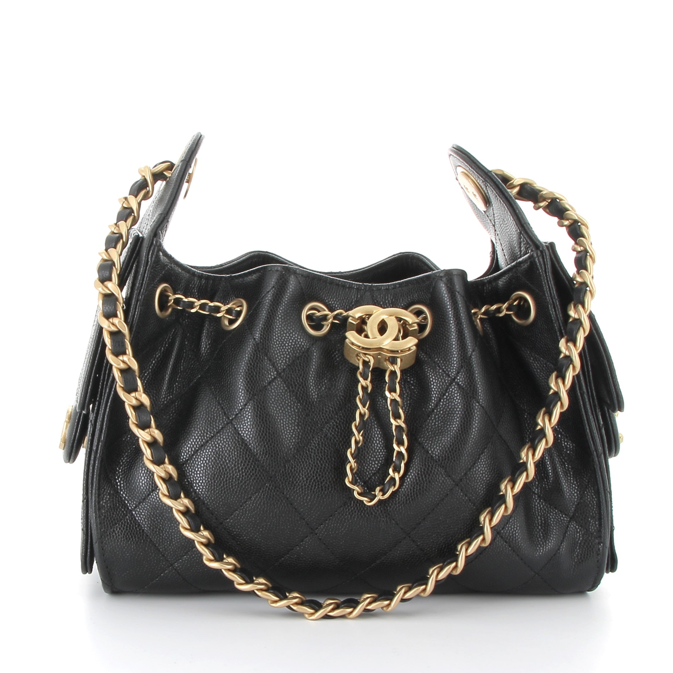 CHANEL Chanel 25 Mini en Cuir de Veau Grainé Noir Finition Doré