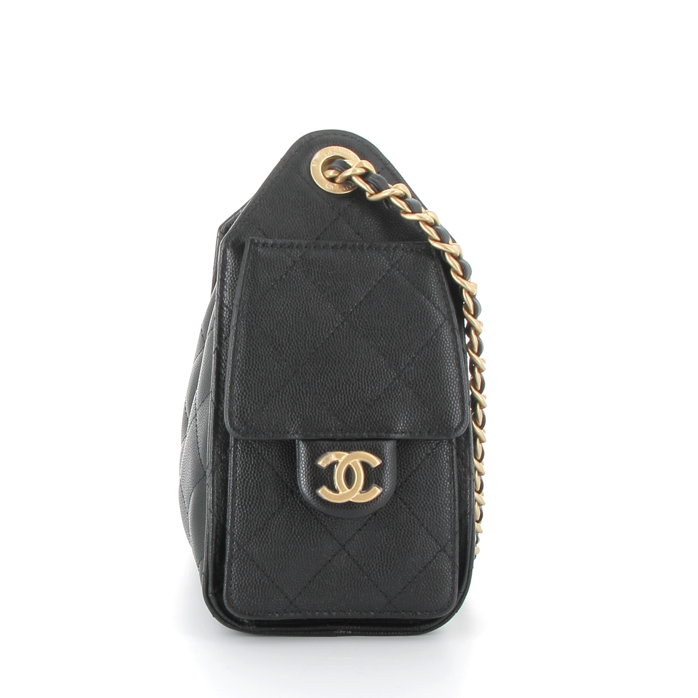 CHANEL Chanel 25 Mini en Cuir de Veau Grainé Noir Finition Doré