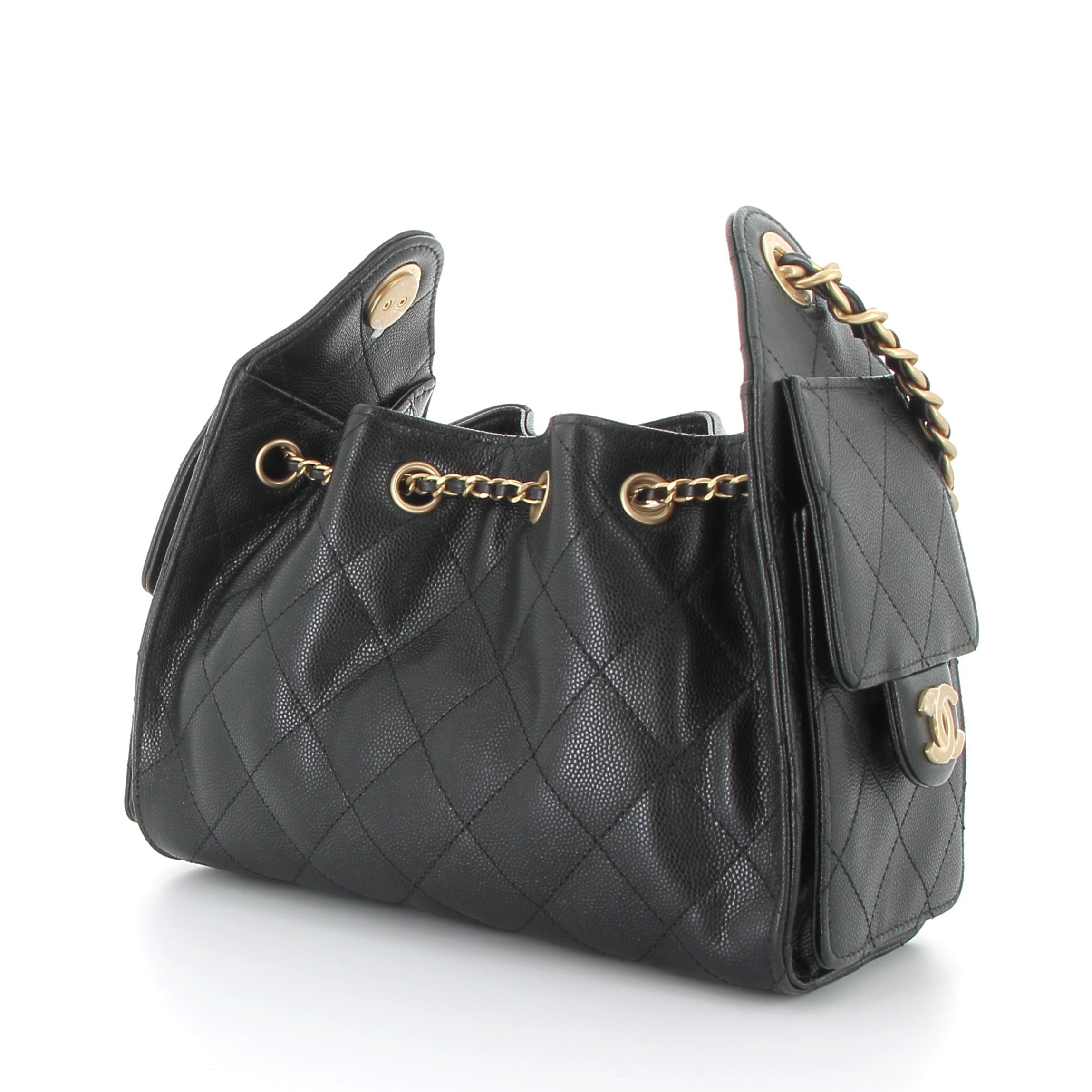 CHANEL Chanel 25 Mini en Cuir de Veau Grainé Noir Finition Doré