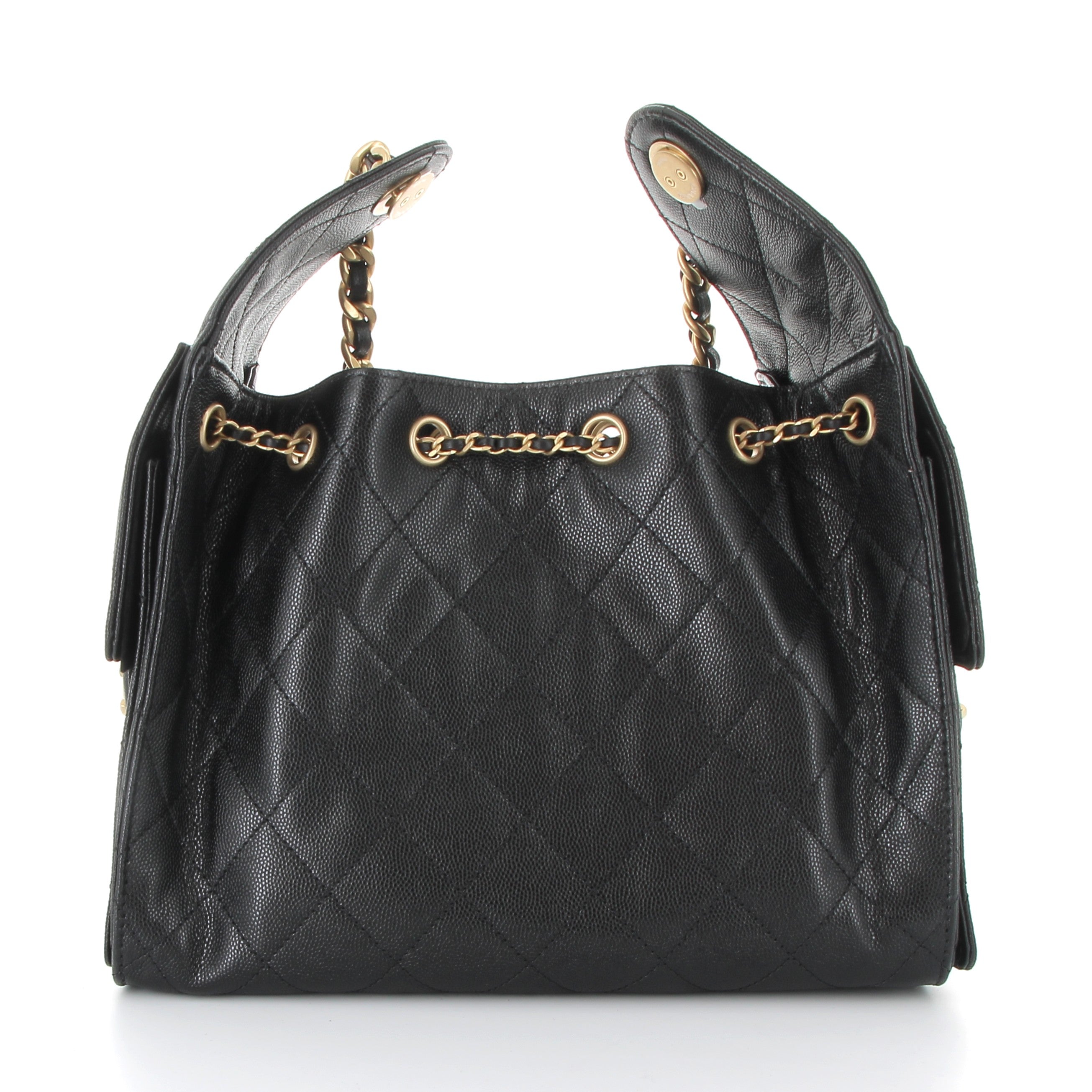 CHANEL Chanel 25 Small en Cuir de Veau Grainé Noir Finition Doré