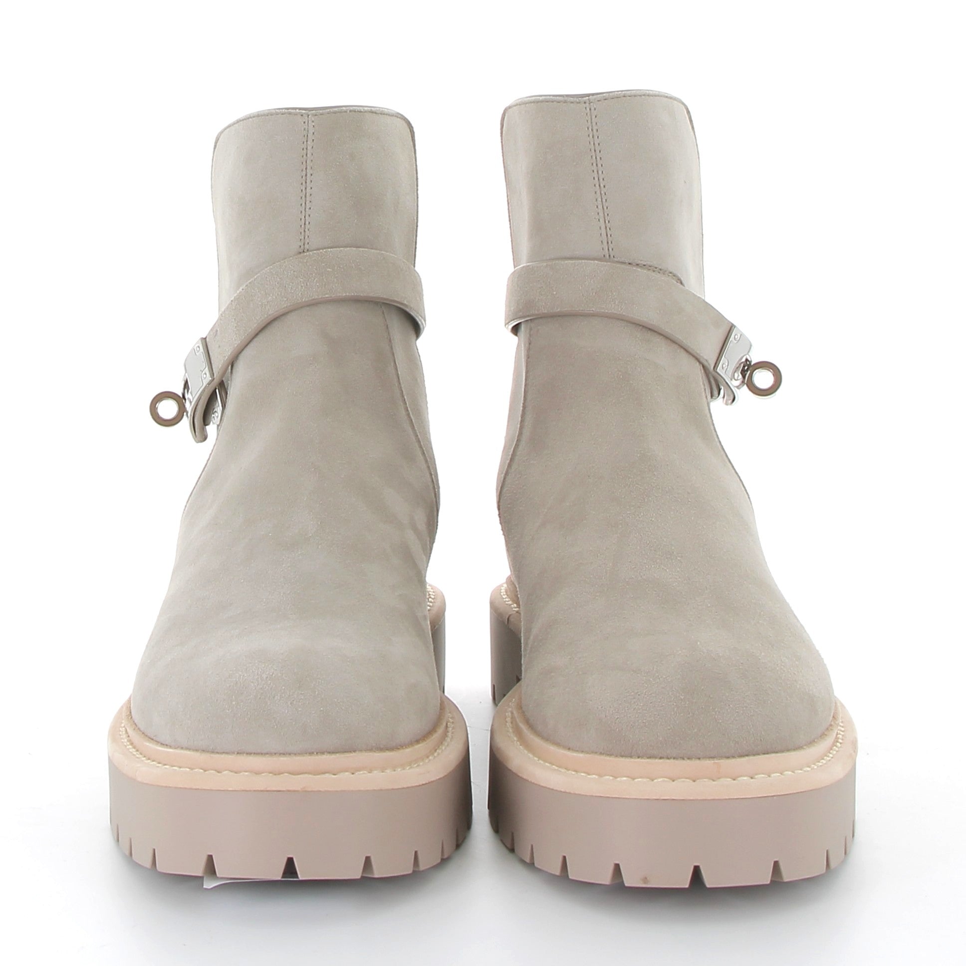 HERMES Bottines Jeff Beige Galet Chèvre Velours