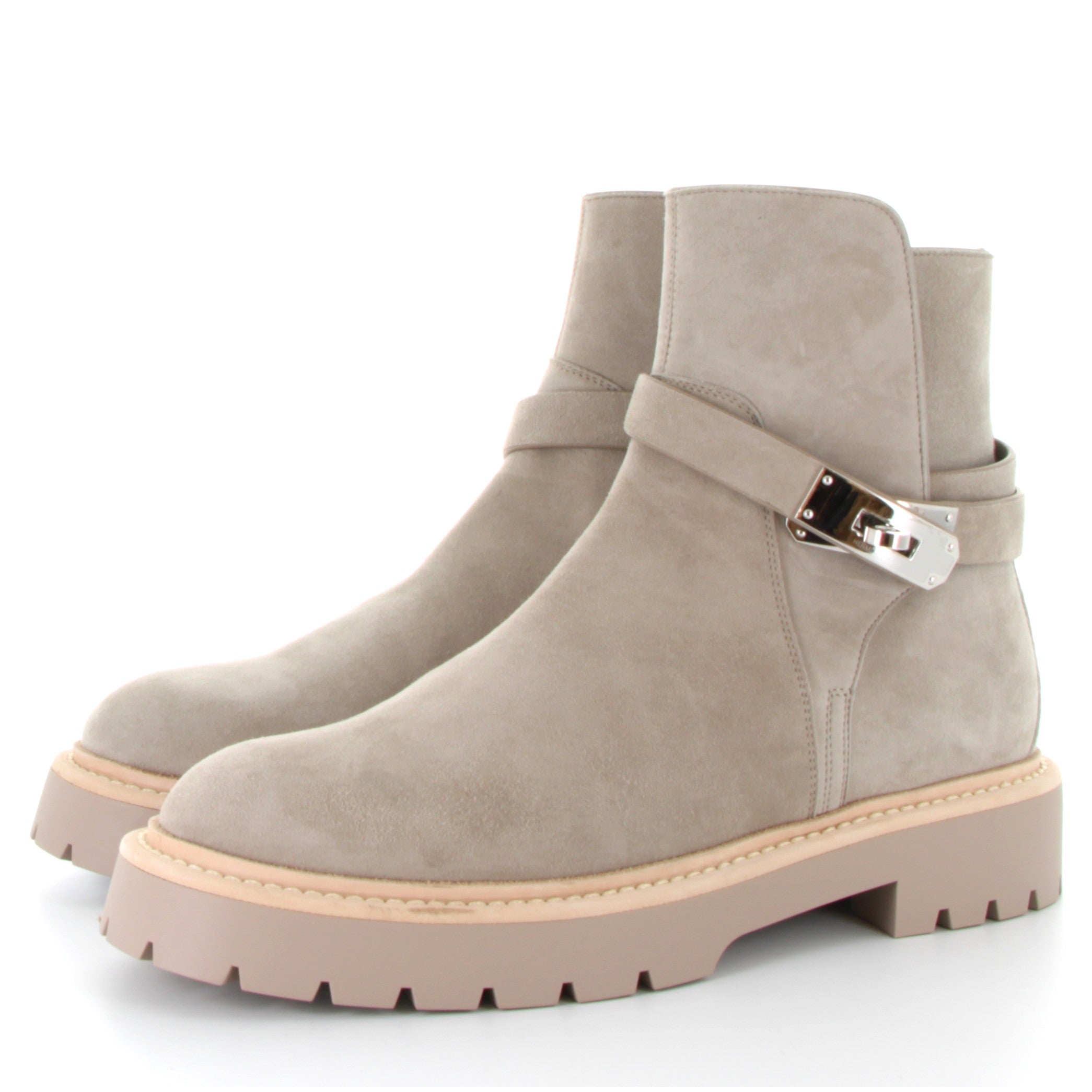 HERMES Bottines Jeff Beige Galet Chèvre Velours