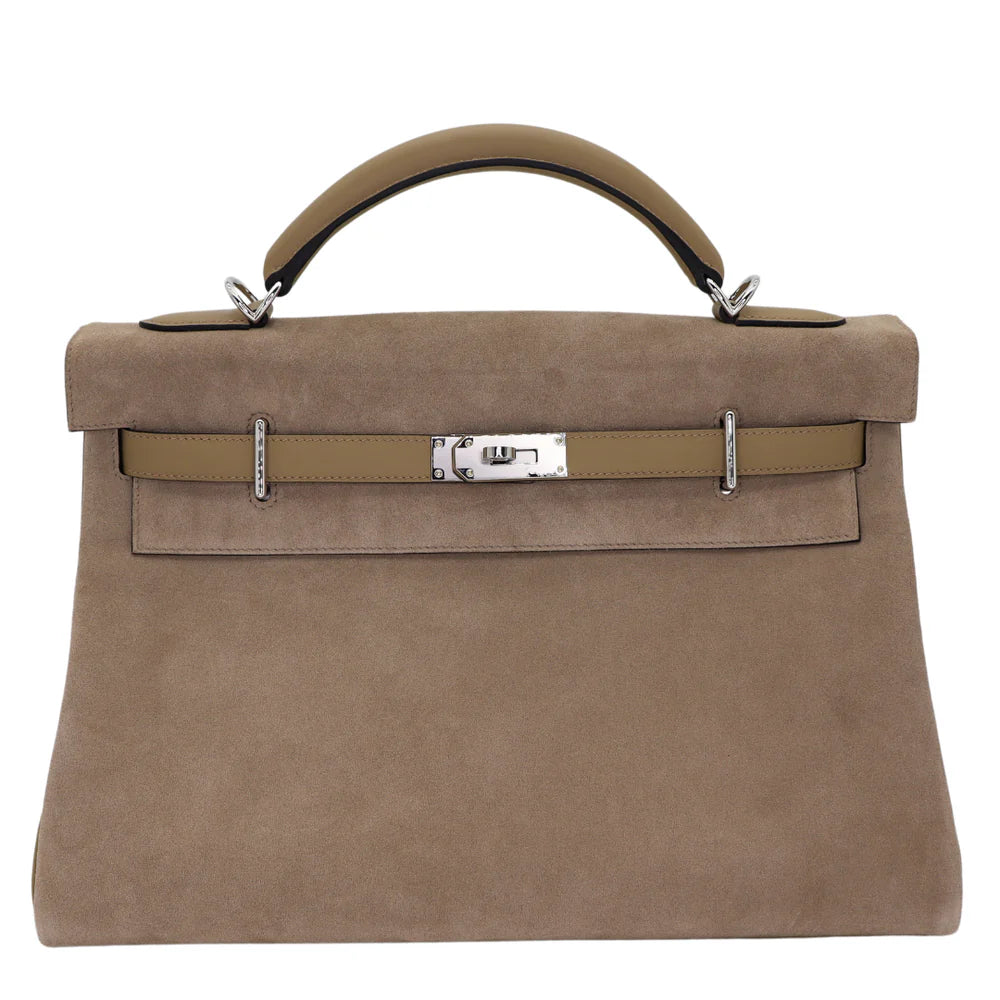 HERMES Kelly 42 Maxi Beige Marfa Grizzly Finition Palladié