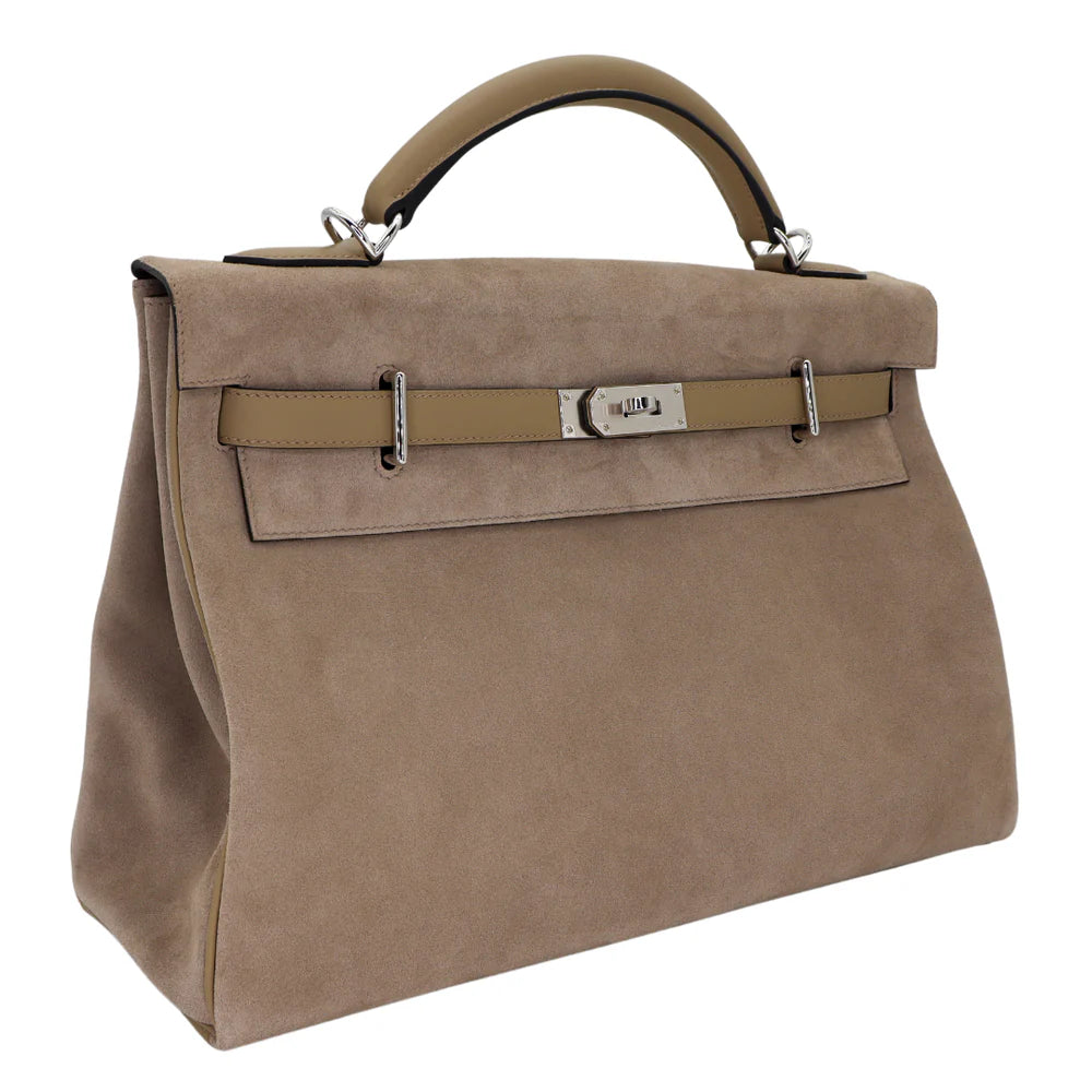 HERMES Kelly 42 Maxi Beige Marfa Grizzly Finition Palladié