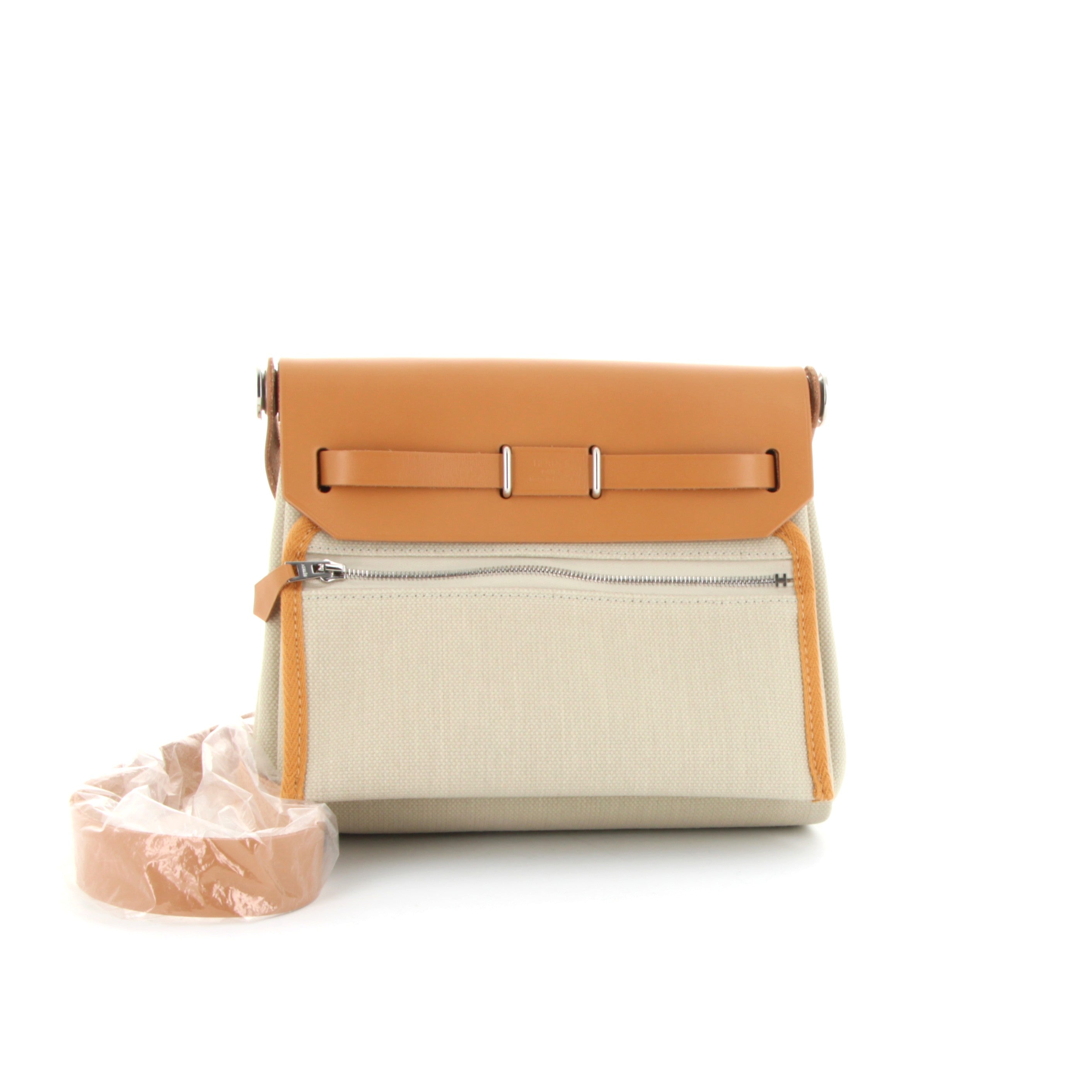 HERMES Mini Herbag Beton/Naturel Sable Toile Militaire/Hunter Finition Palladié