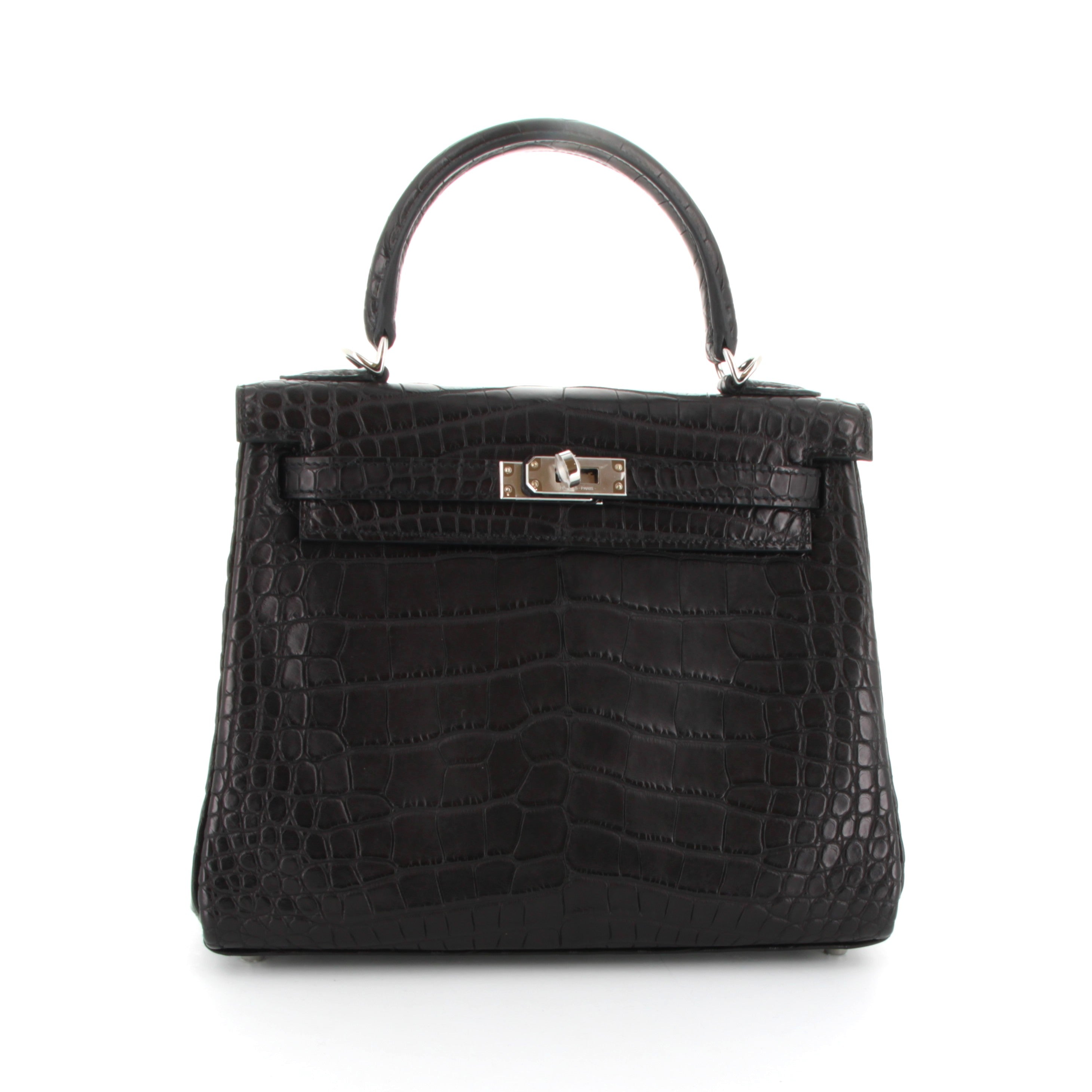 HERMES Kelly 25 Alligator Mississippiensis Mate Finition Palladié