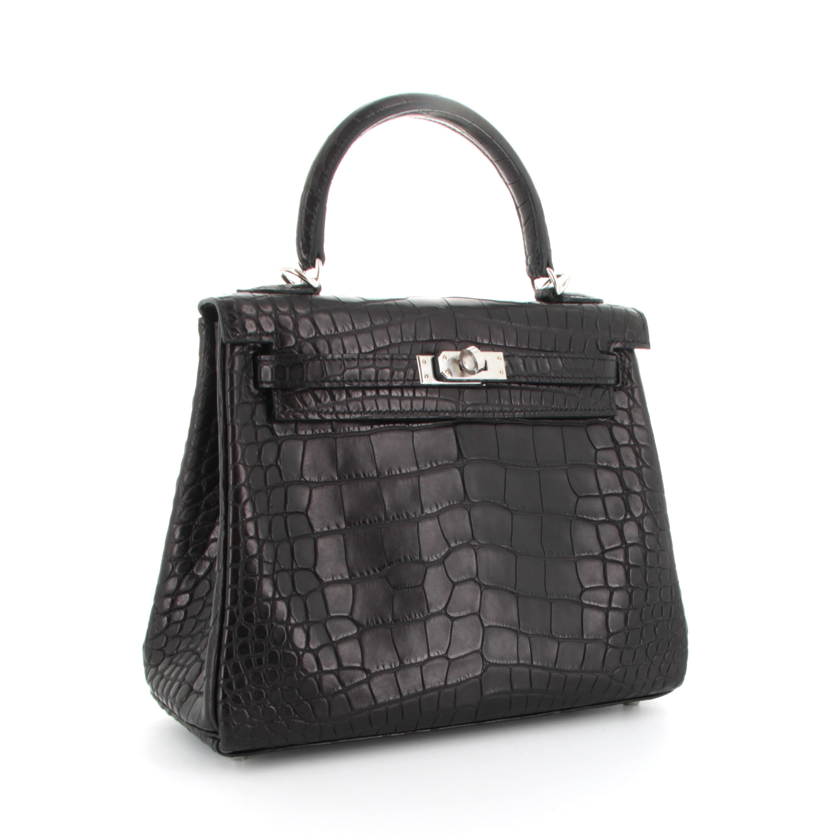 HERMES Kelly 25 Alligator Mississippiensis Mate Finition Palladié