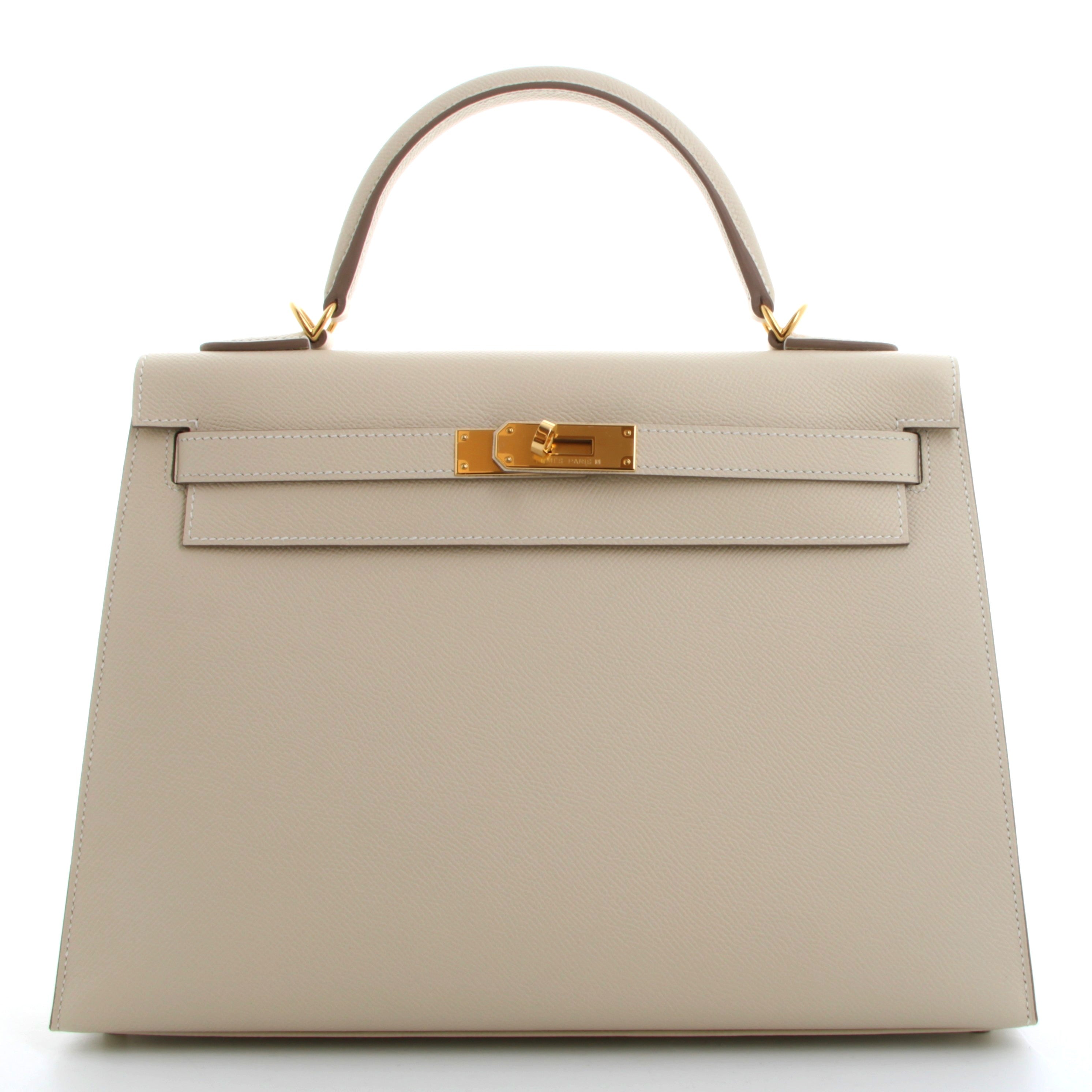 HERMES Kelly 32 Craie Cuir Epsom Finition Jaune