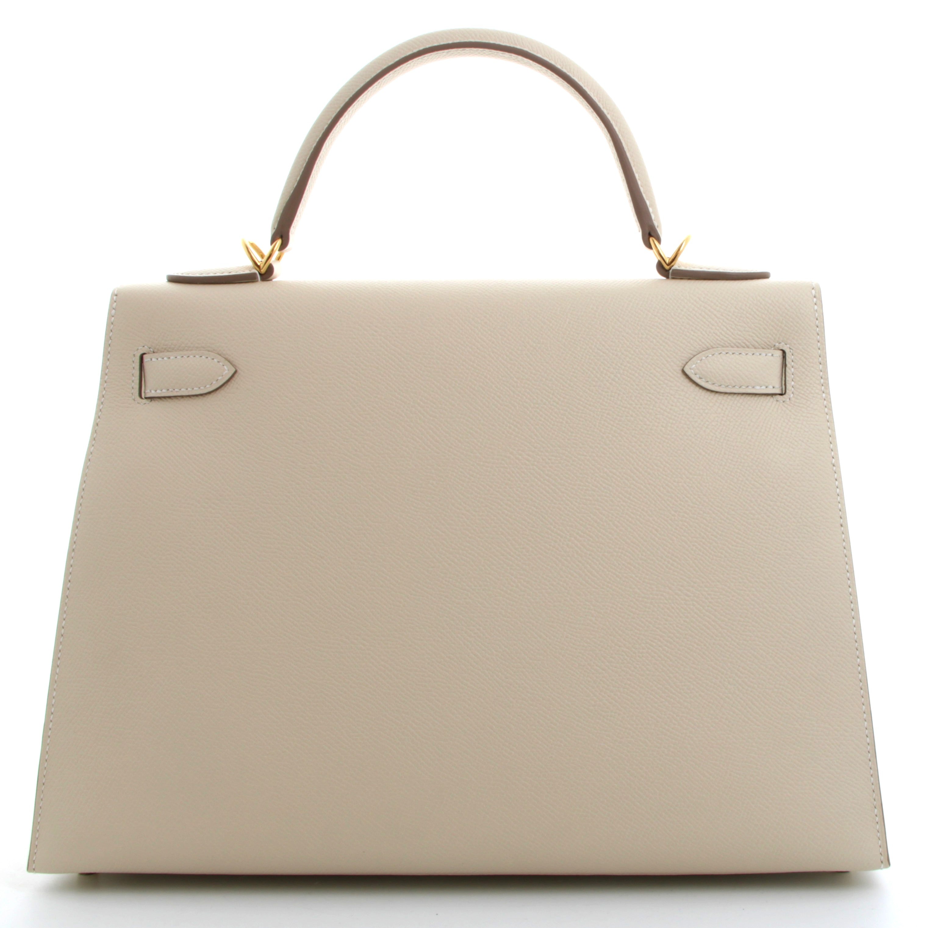 HERMES Kelly 32 Craie Cuir Epsom Finition Jaune