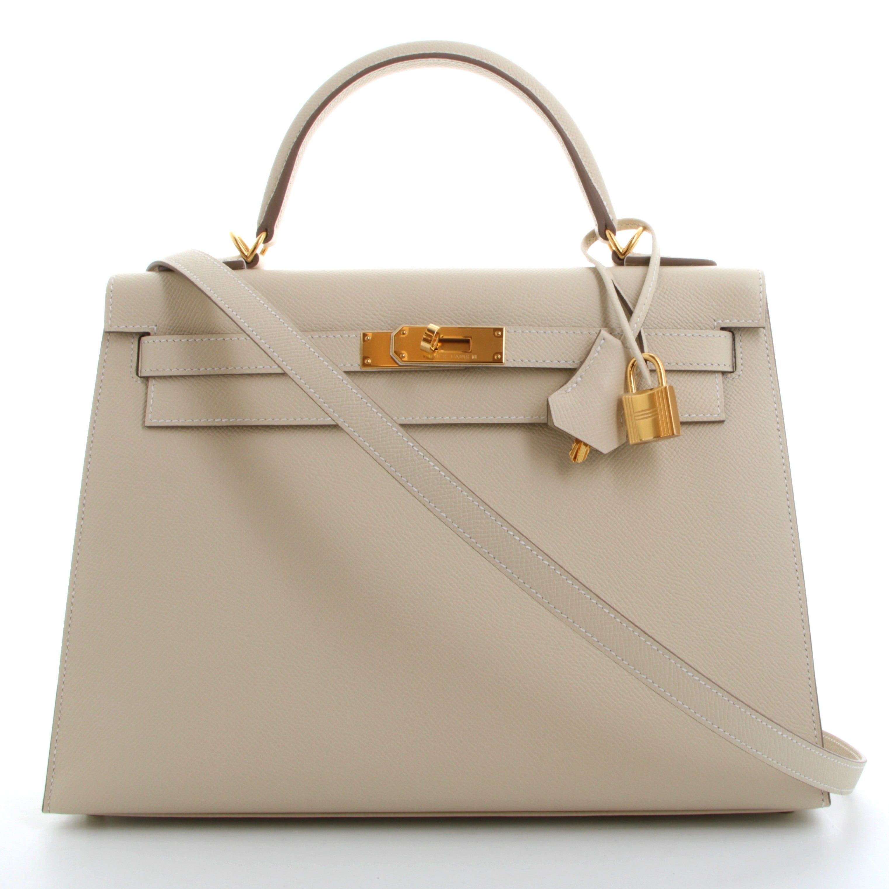 HERMES Kelly 32 Craie Cuir Epsom Finition Jaune