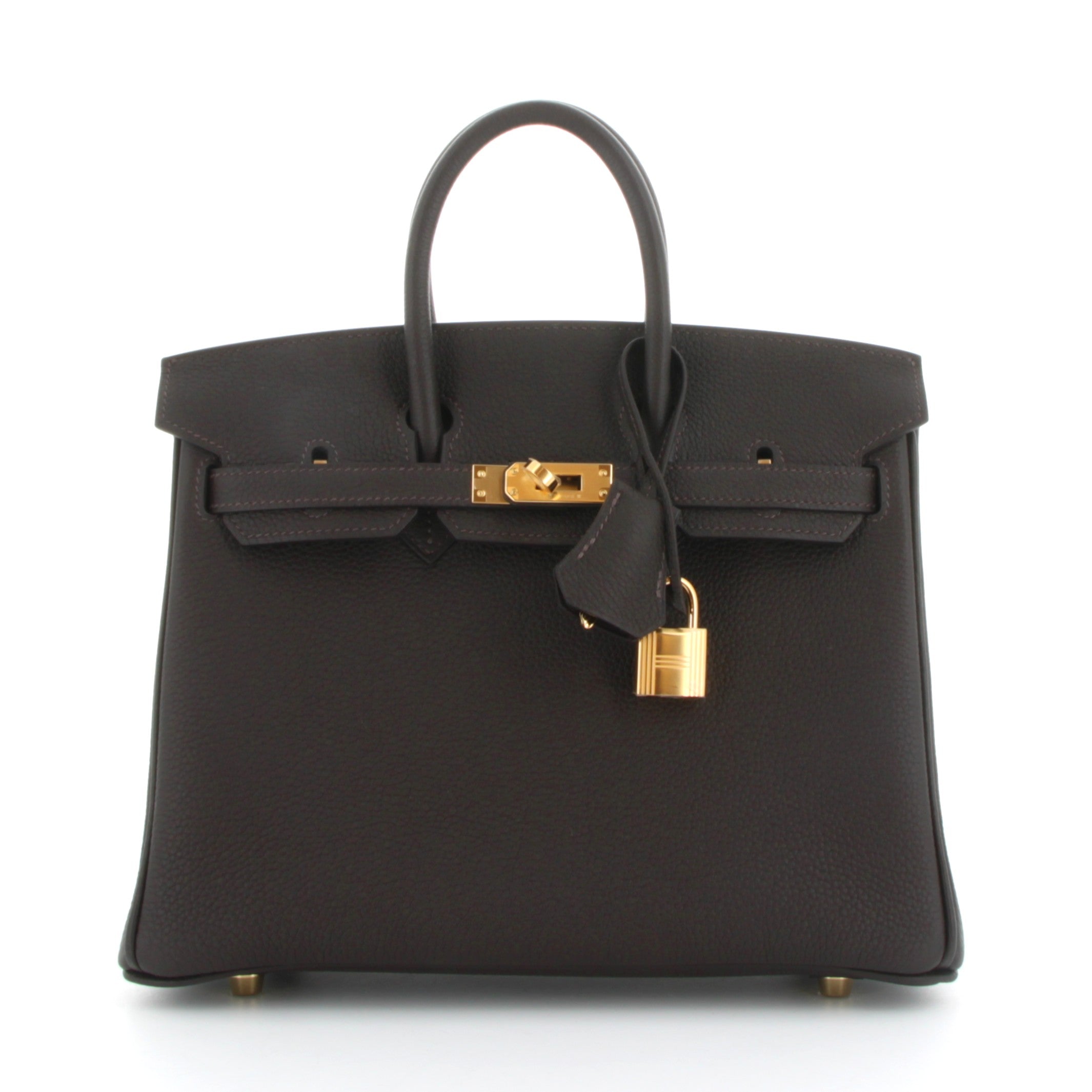 HERMES Birkin 25 Bai Brun Veau Togo Finition Palladie