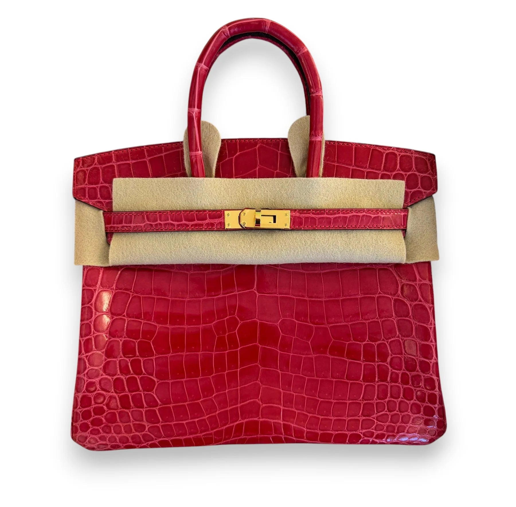 Hermes Birkin 25 Rose Extreme Crocodile Niloticus Finition Or Jaune