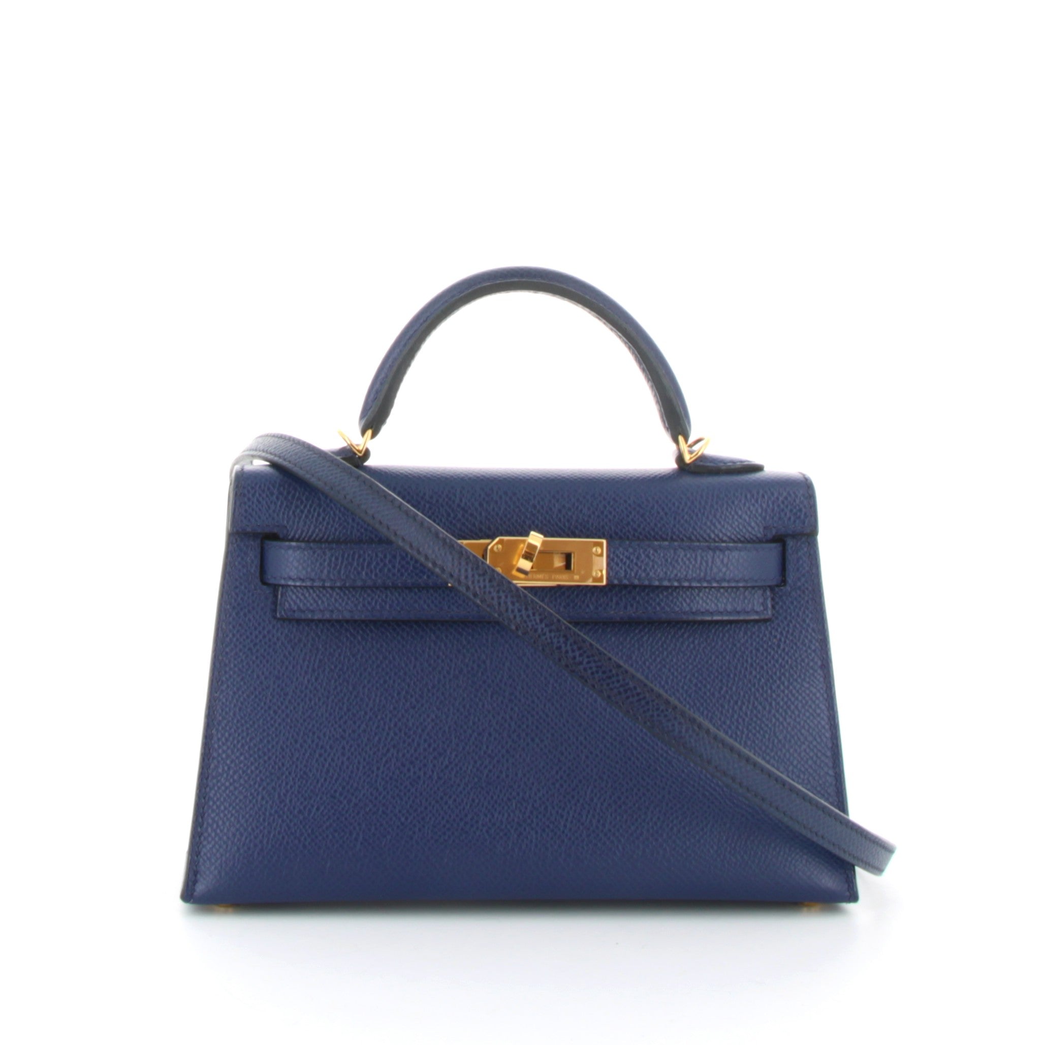 HERMES Kelly 20 Bleu Saphire Finition Or Jaune