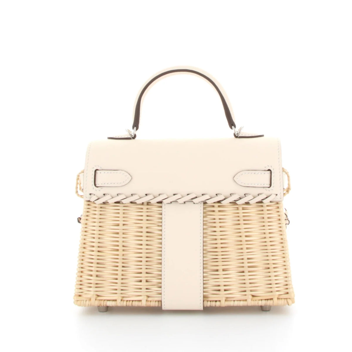 Hermès Kelly 20 Mini Picnic Osier & Cuir Swift Nata Finition Palladié