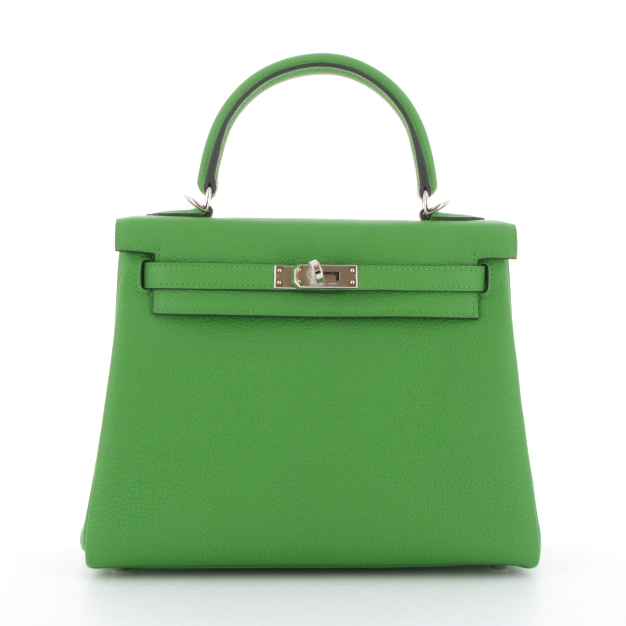 HERMES Kelly 25 Vert Yucca Togo Finition Or Palladié