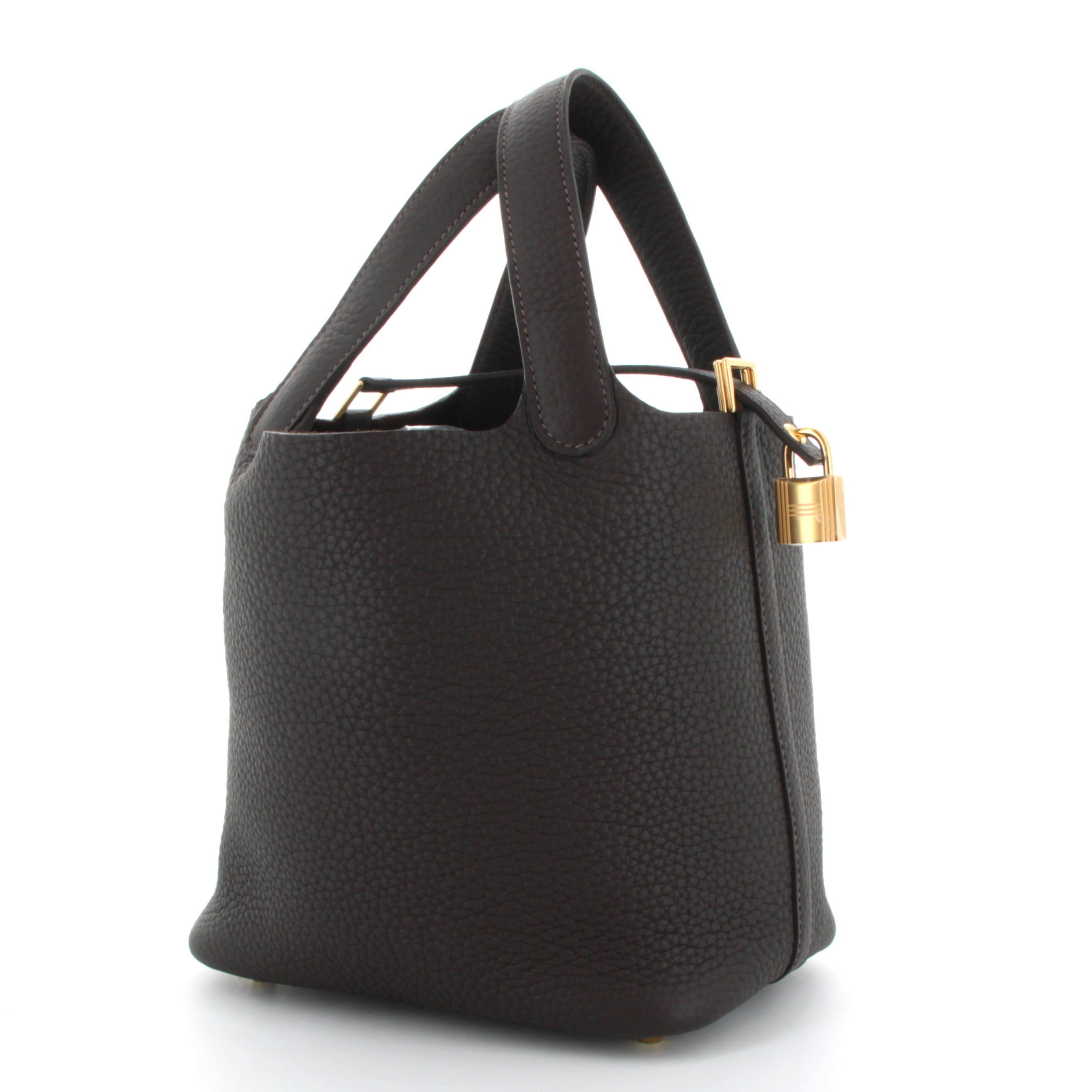 Hermes Picotin 18 Bai Brun Taurillon Clemence Finition Or Jaune