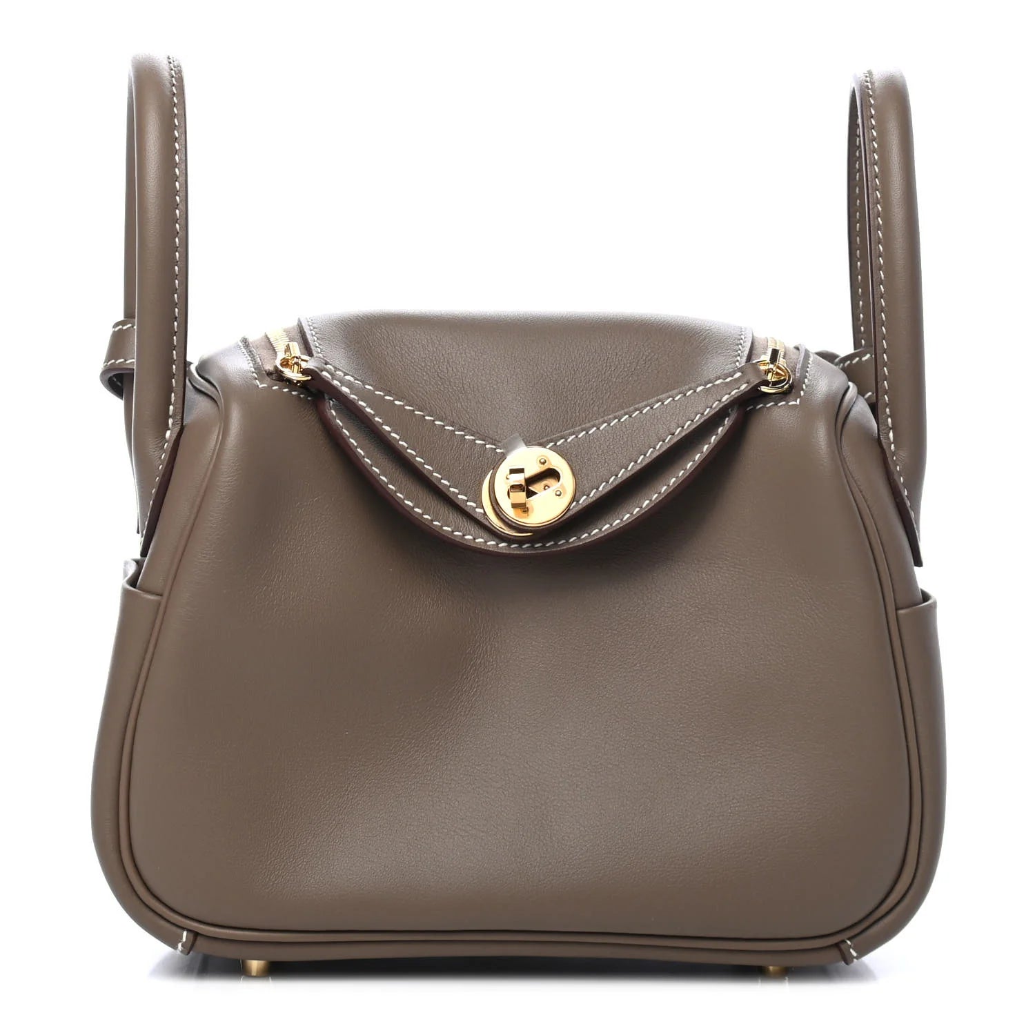 HERMES Mini Lindy Etoupe Cuir Swift Finition Or Jaune