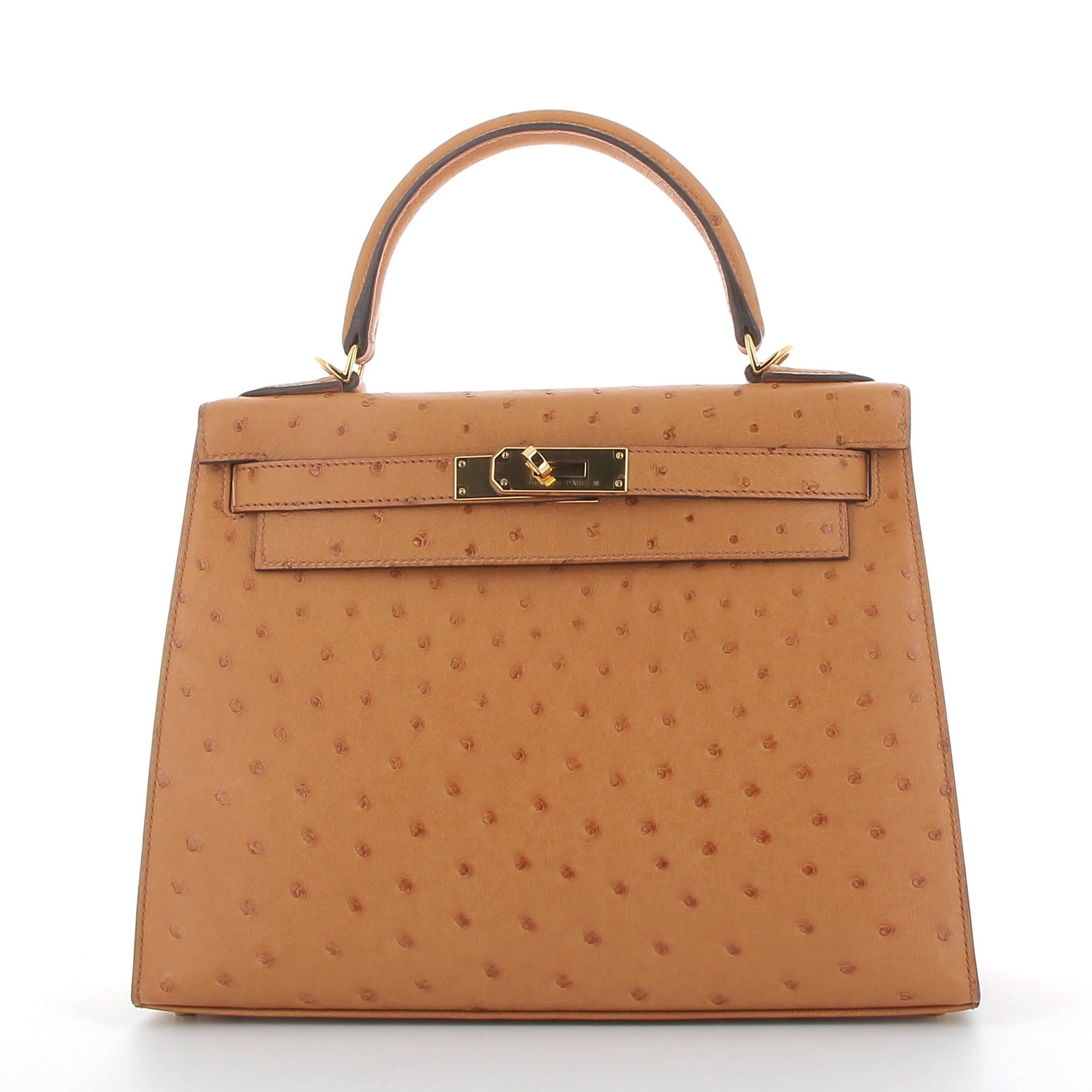 HERMES Kelly 28 Saffron Autruche Finition Or Jaune
