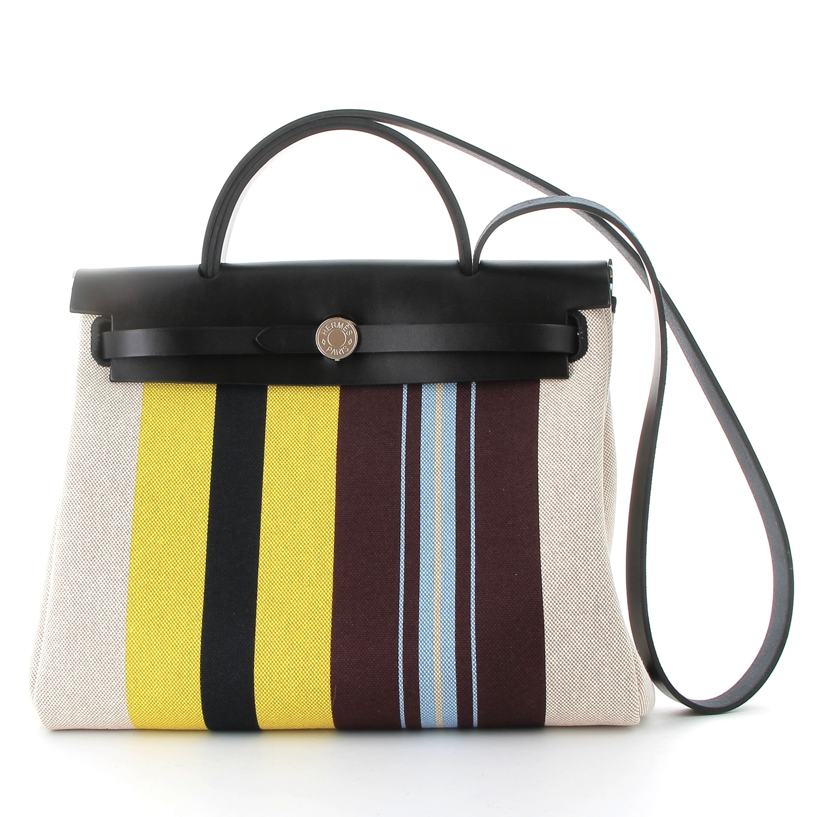 HERMES Herbag Multicolore Ecru/Beige/Jaune/Bordeaux Toile/Cuir Swift Finition Palladié