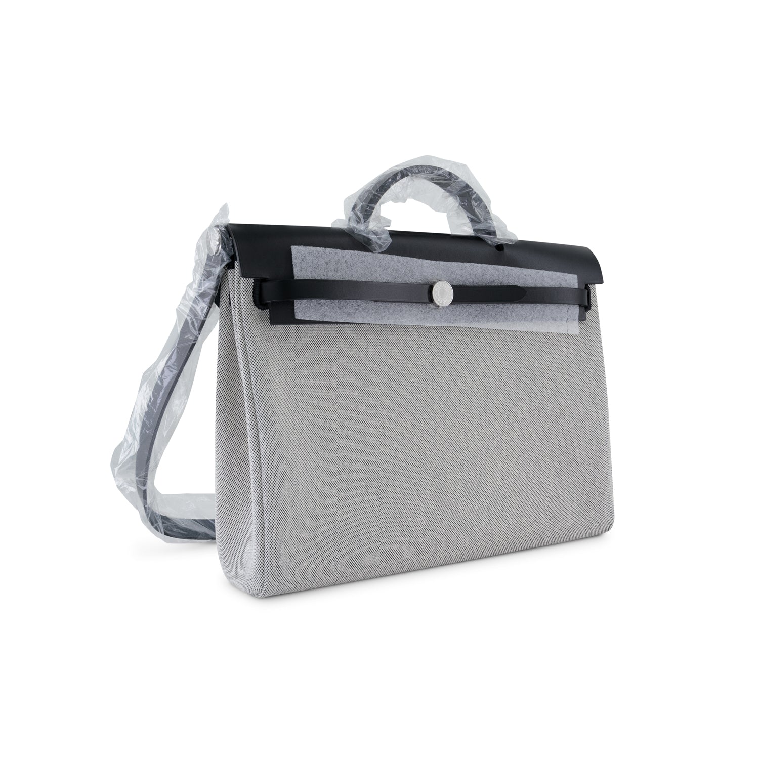 HERMES Herbag Messenger 39 Noir Vachehunter & Ecru Toile Finition Palladié