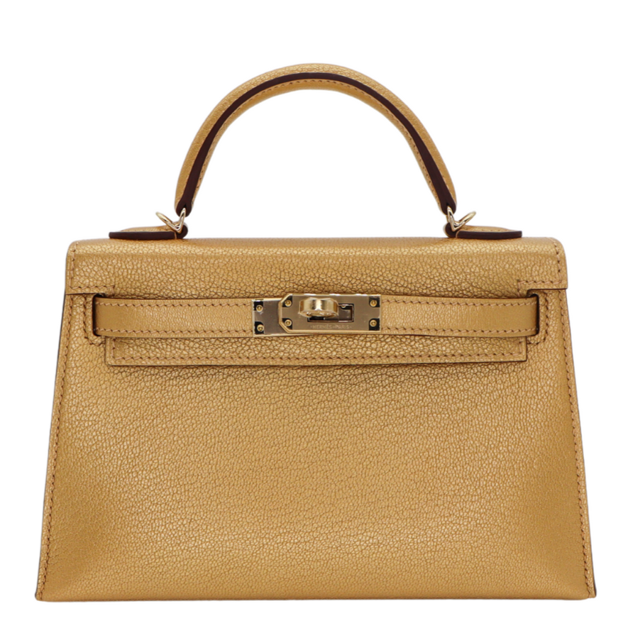 HERMÈS Kelly 20 Sellier Doré Cuir Chevre Chamkilight Finition Or Jaune