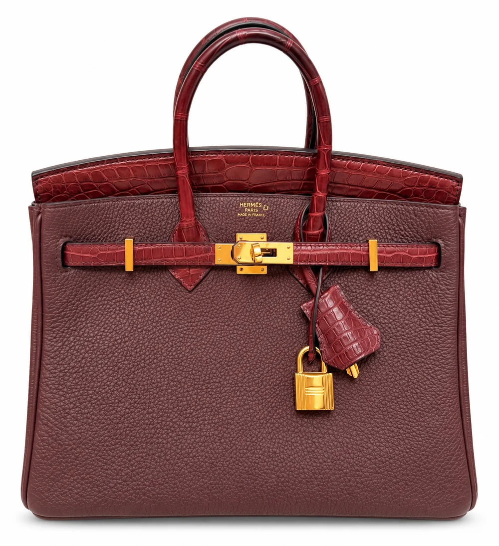 HERMÈS BIRKIN 25 TOUCH ROUGE SELLIER BOURGOGNE TOGO FINITION OR