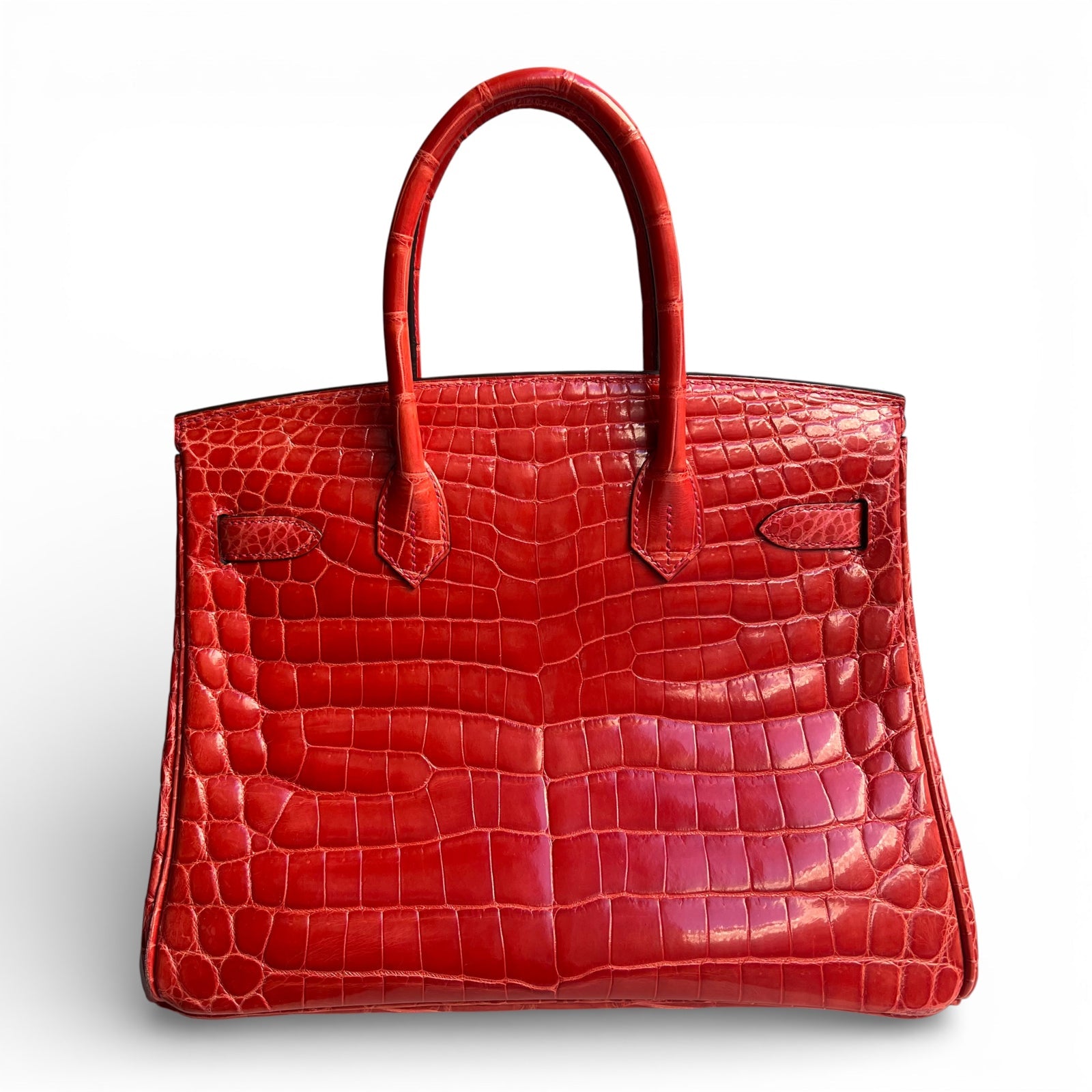 HERMES Birkin 30 Geranium Crocodile Niloticus Fitinion Or Jaune