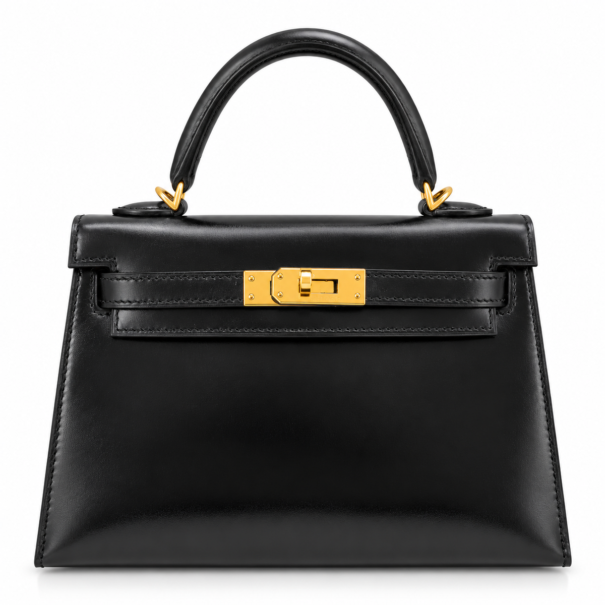 HERMÈS KELLY 20 MINI KELLY II BOX NOIR FINITION OR JAUNE