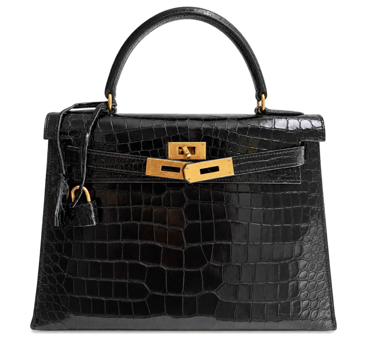 Hermès Kelly 28 Noir Crocodile Finition Or Jaune