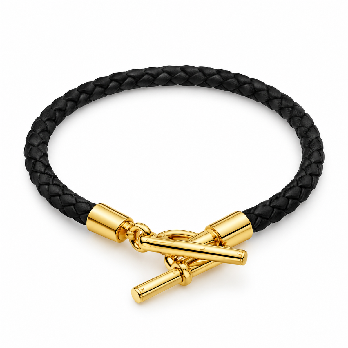 HERMÈS BRACELET TOURNIS SIMPLE ÉTRIER CUIR SWIFT NOIR FINITION OR JAUNE
