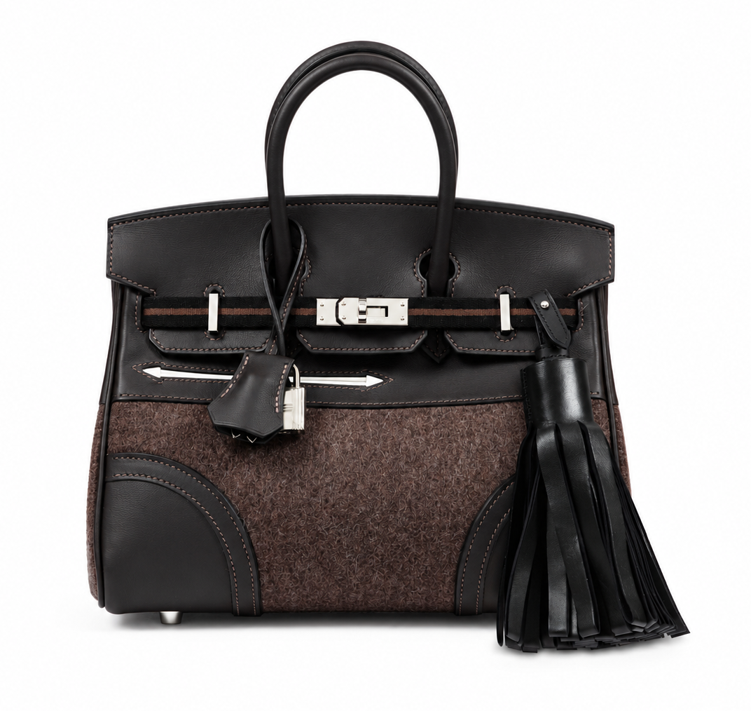 HERMÈS BIRKIN 25 GO TEAM ÉBÈNE CUIR SWIFT & FEUTRE FINITION PALLADIÉ