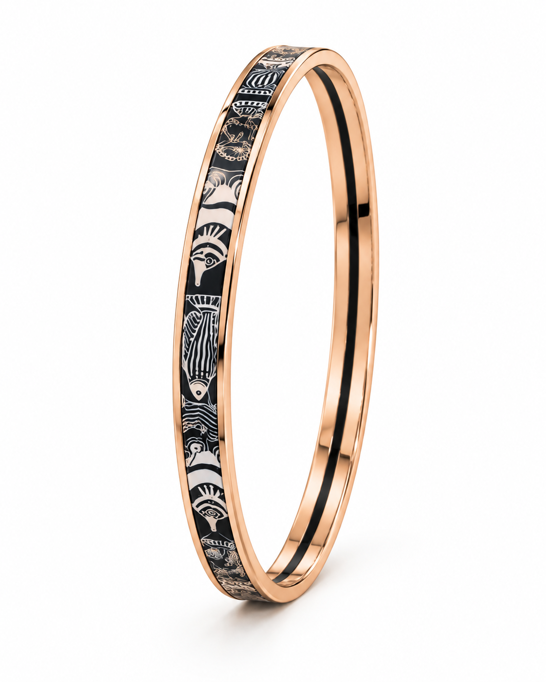 HERMÈS BRACELET JONC EXTRA FIN TRAFFIC JAM LUEUR ANTHRACITE FINITION OR ROSE