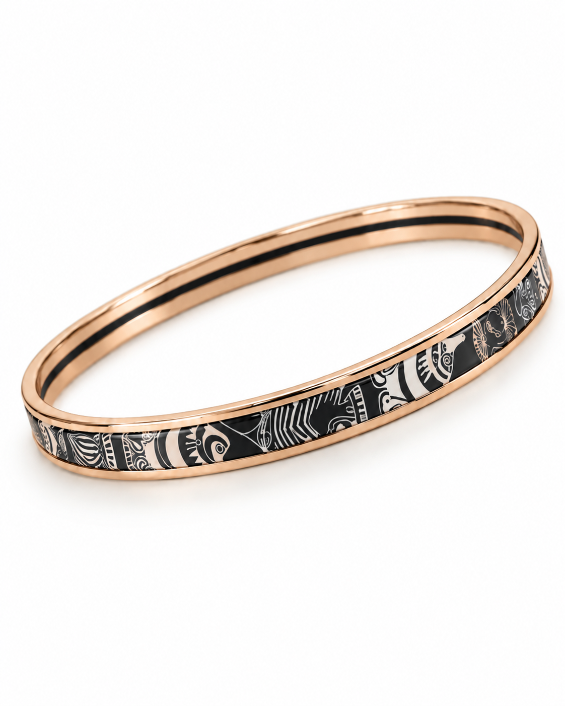 HERMÈS BRACELET JONC EXTRA FIN TRAFFIC JAM LUEUR ANTHRACITE FINITION OR ROSE