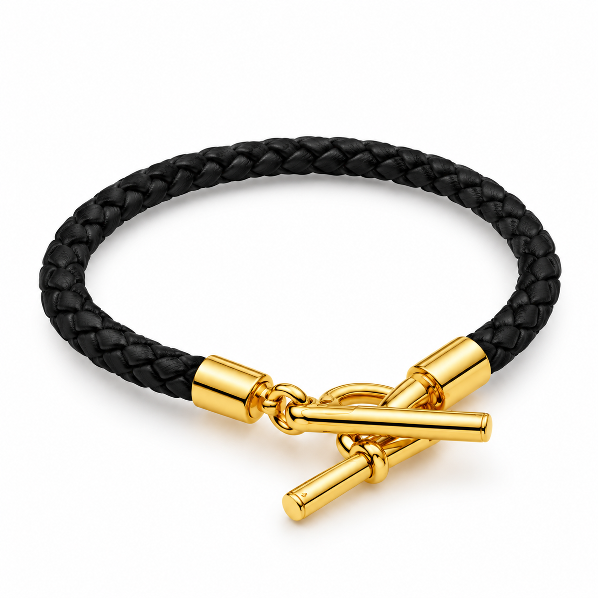 HERMÈS BRACELET TOURNIS SIMPLE ÉTRIER CUIR SWIFT NOIR FINITION OR JAUNE