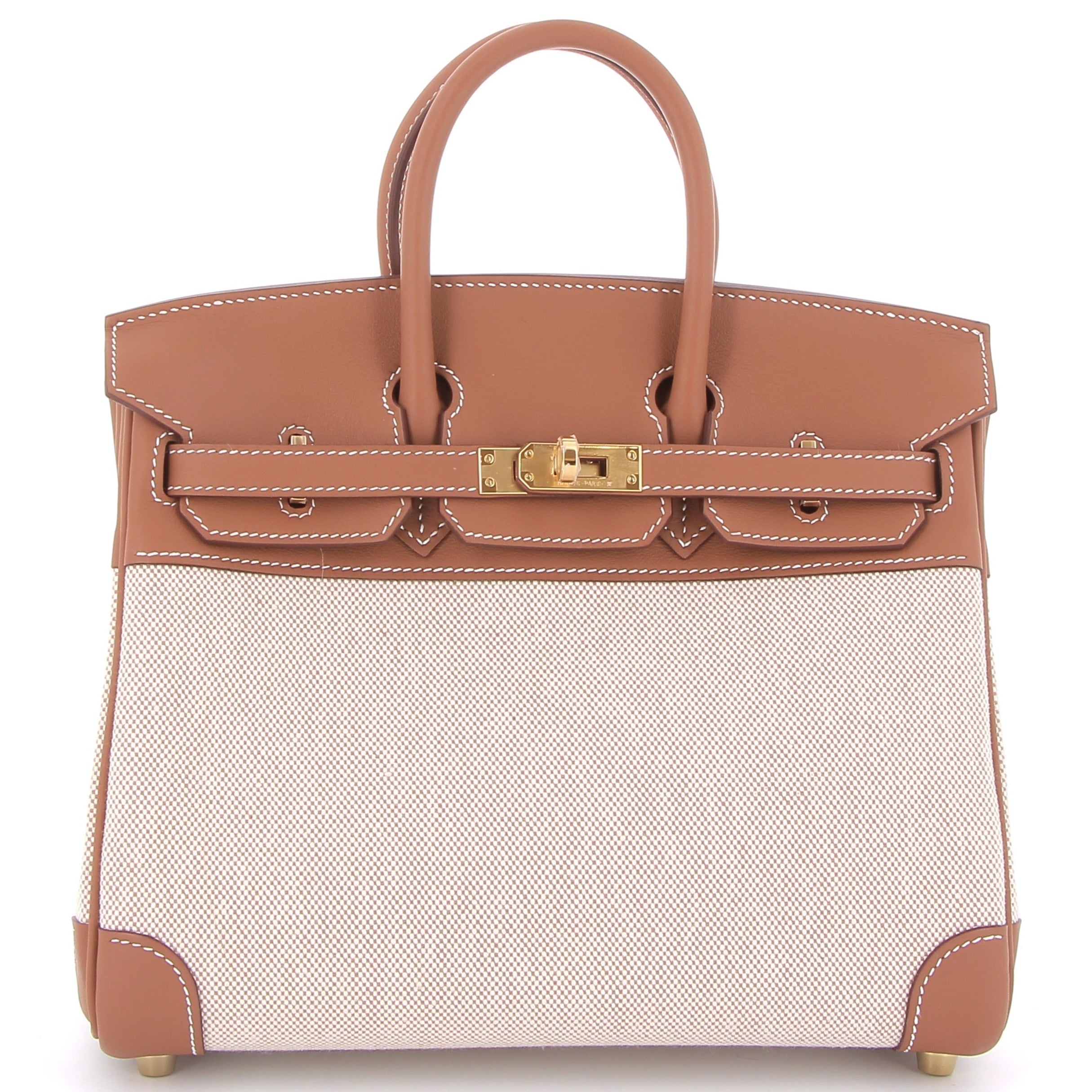 HERMES Birkin 25 Gold Cuir Swift / Toile Finition Or Jaune