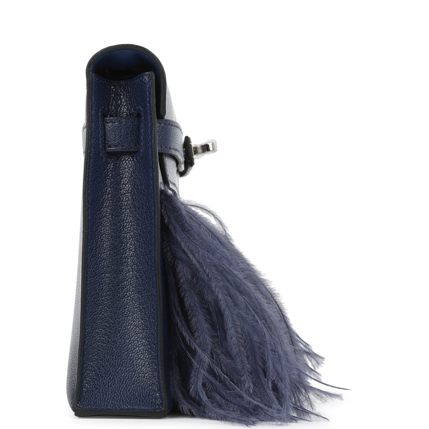HERMÈS Kelly Elan Foile Bleu Saphir Chevre Chamkila and Ostrich Feathers Palladium Finish