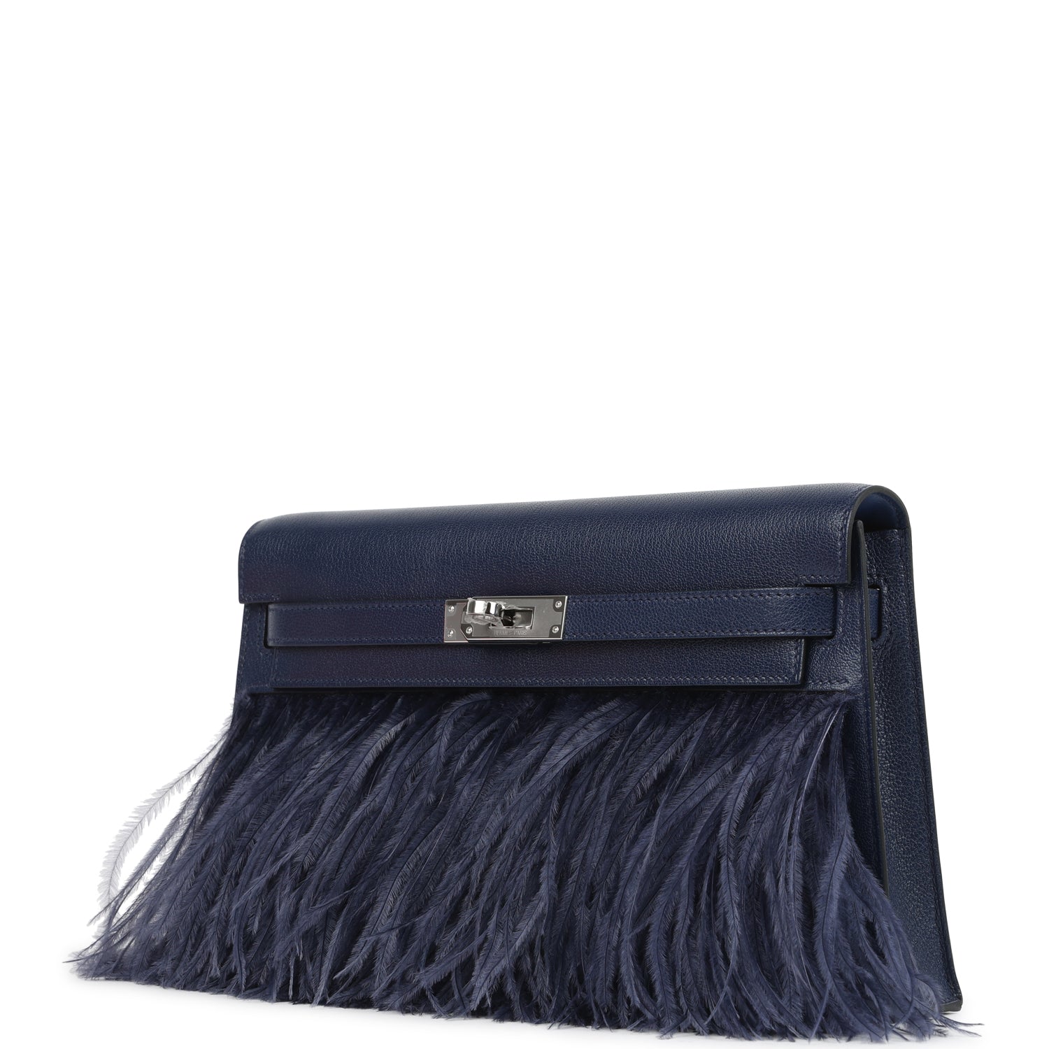 HERMÈS Kelly Elan Foile Bleu Saphir Chevre Chamkila and Ostrich Feathers Palladium Finish