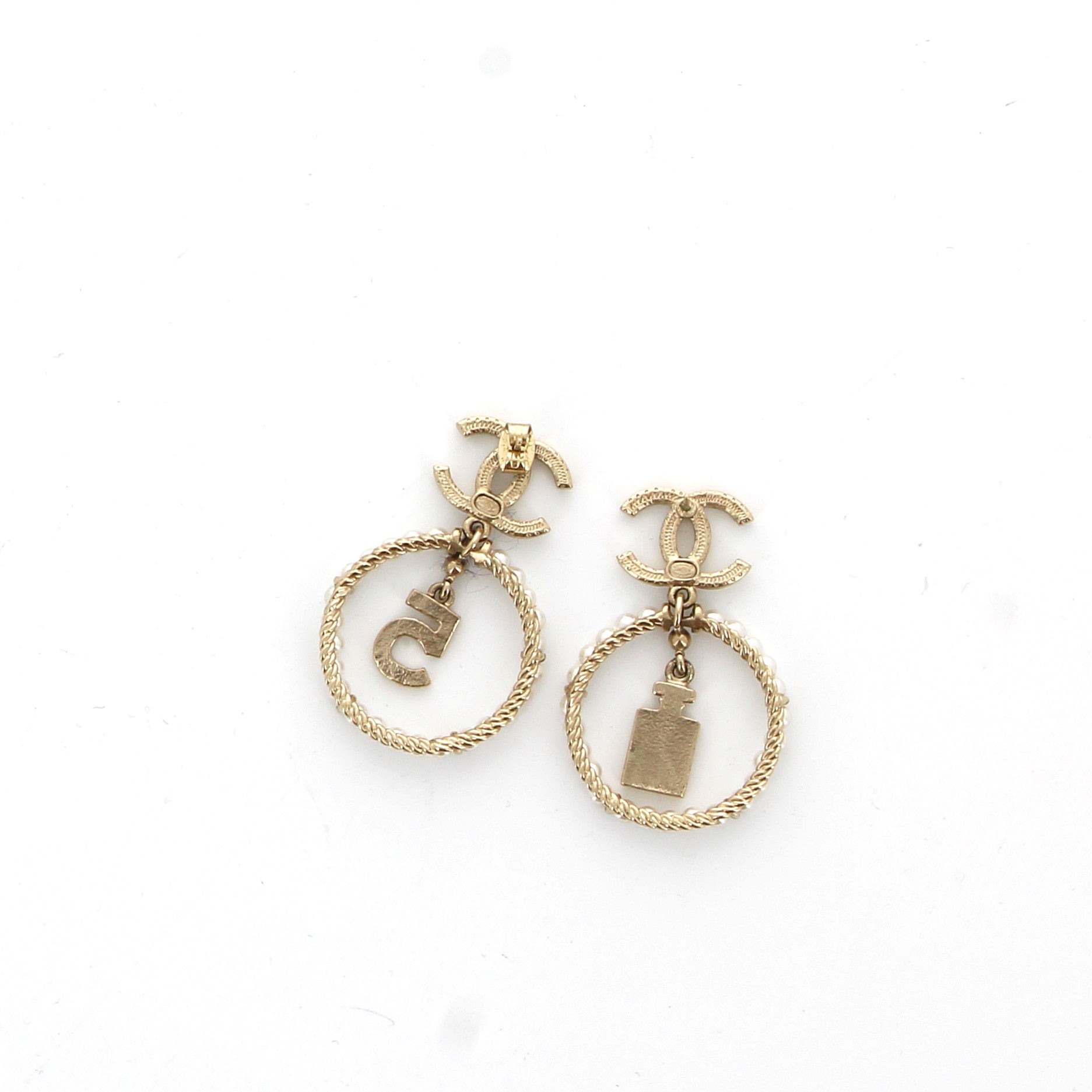 Boucles d’oreilles Chanel Flacon N°5 CC Perles