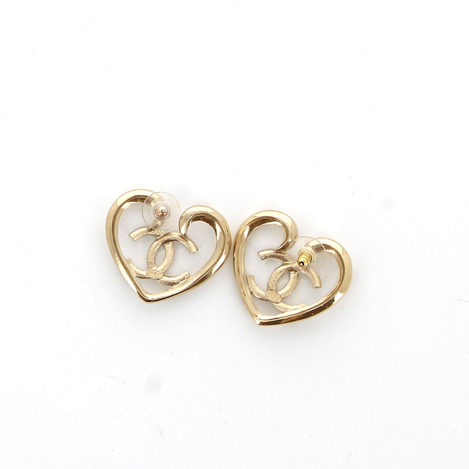 Chanel Earrings Crystal CC Logo Heart