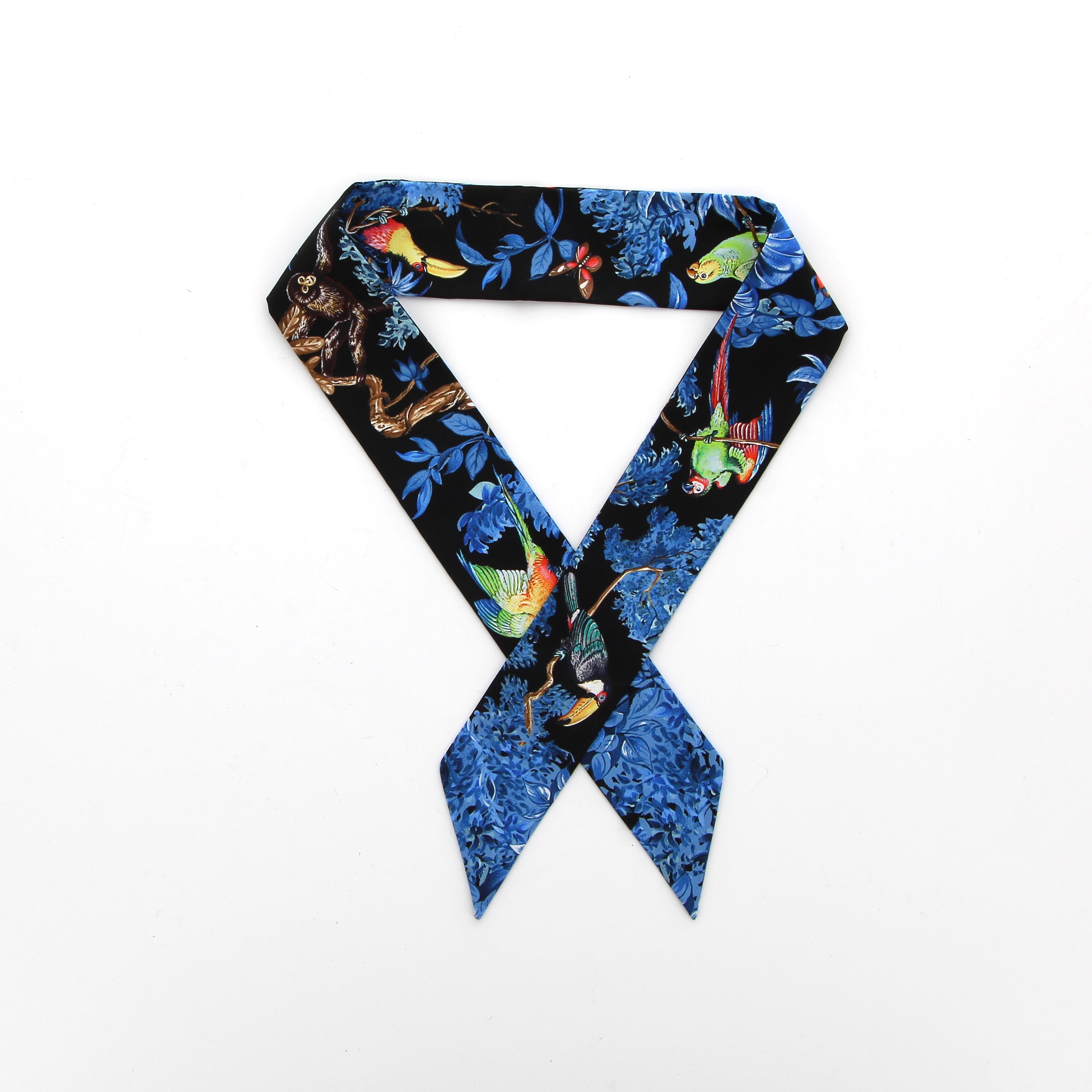 Hermes Twilly Soie Équateur As Noir Bleu Multicolore