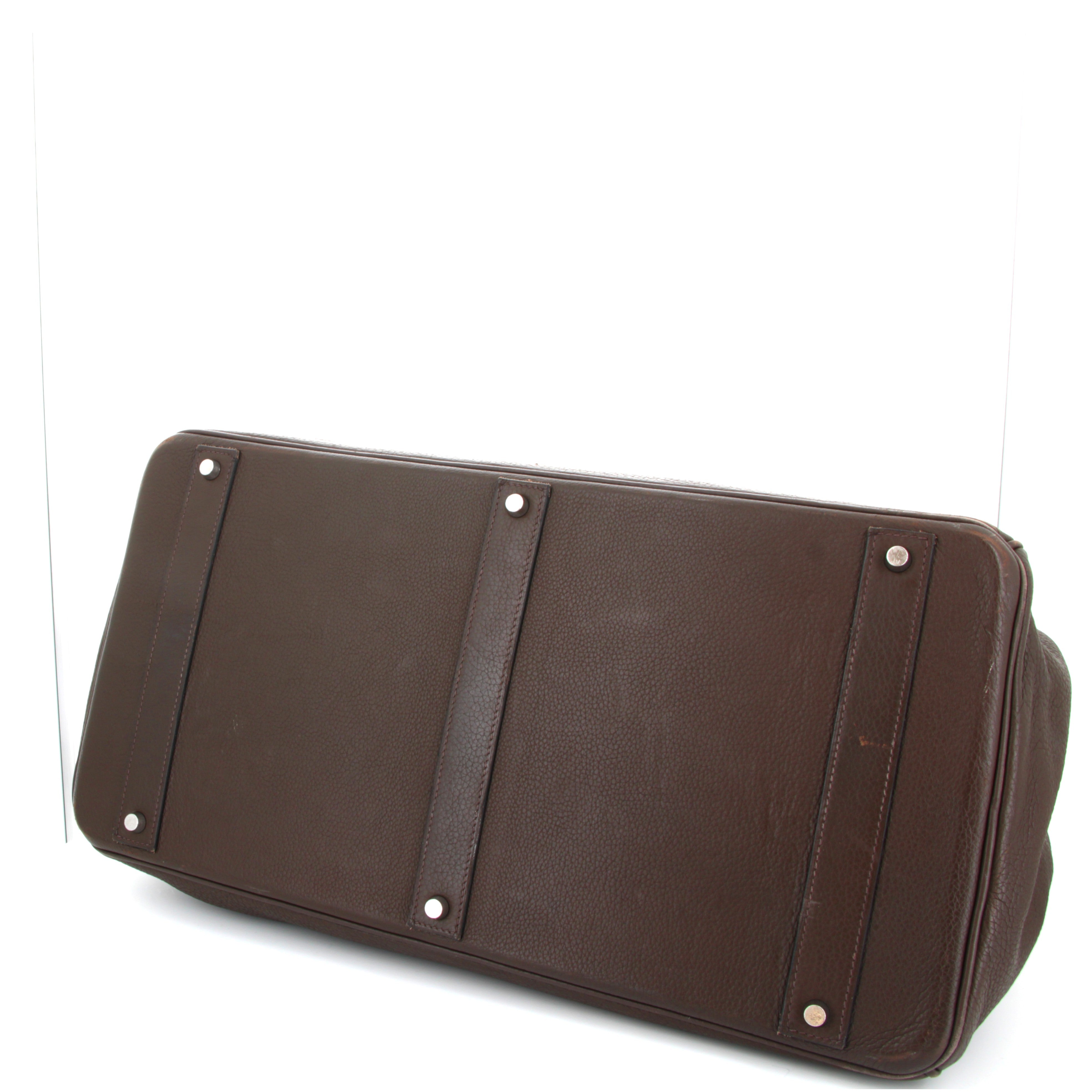 HERMES Birkin 50 Chocolate Taurillion Clemence Finition Palladium