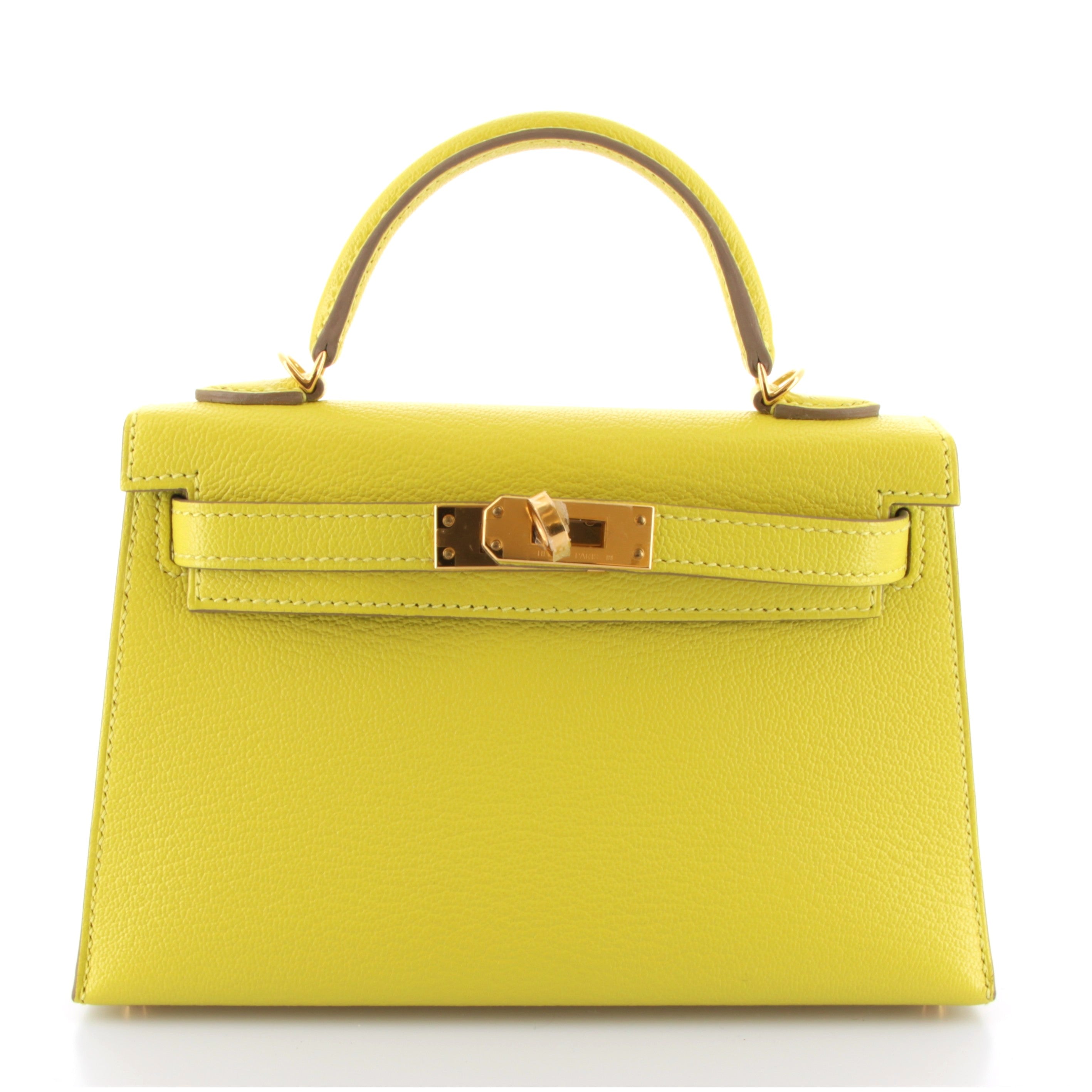 HERMES Kelly 20 HSS Lime Chevre Mysore Verso Vert Cypress Finition Or Jaune