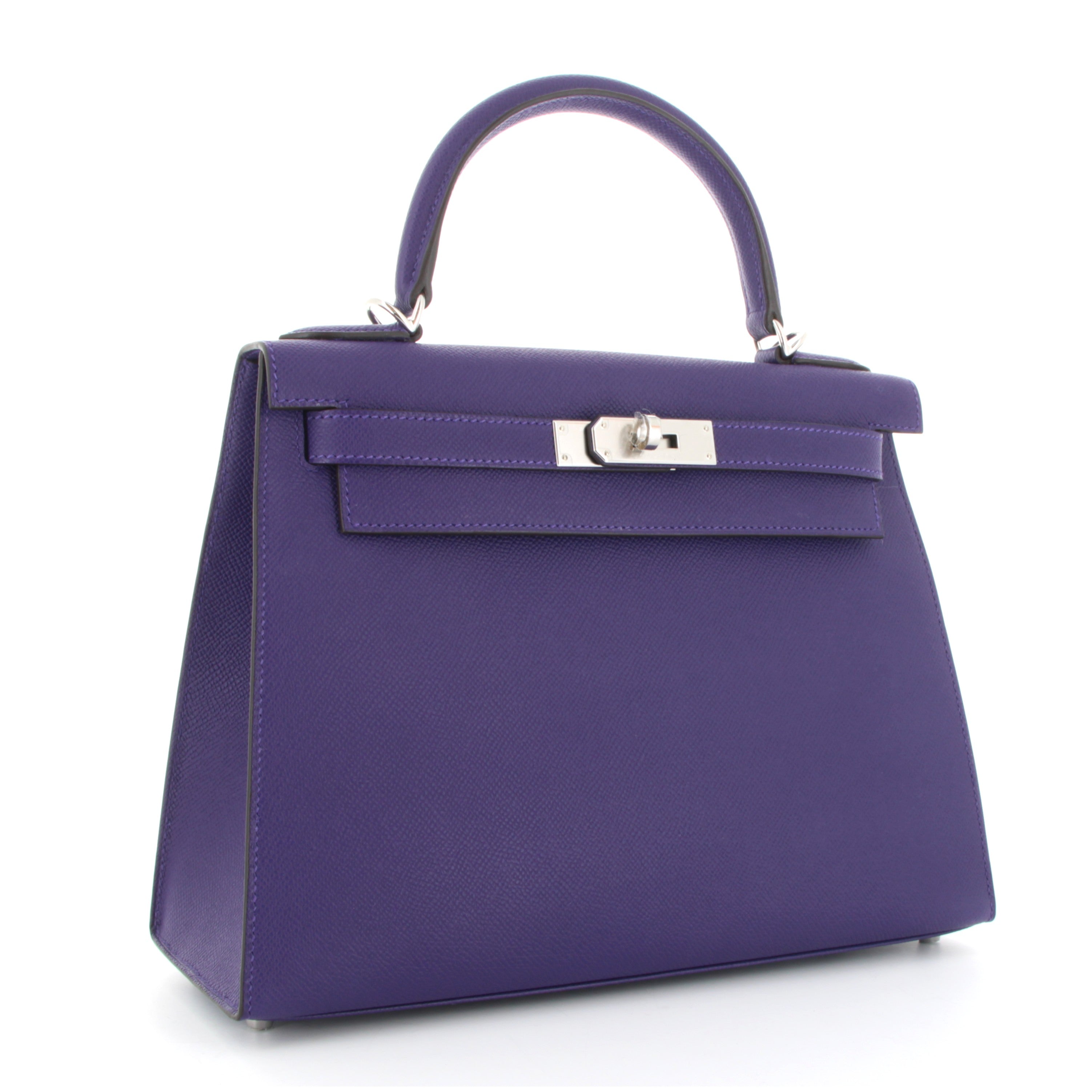 Hermes Kelly 28 Purple Epsom Sellier Finition Paladié
