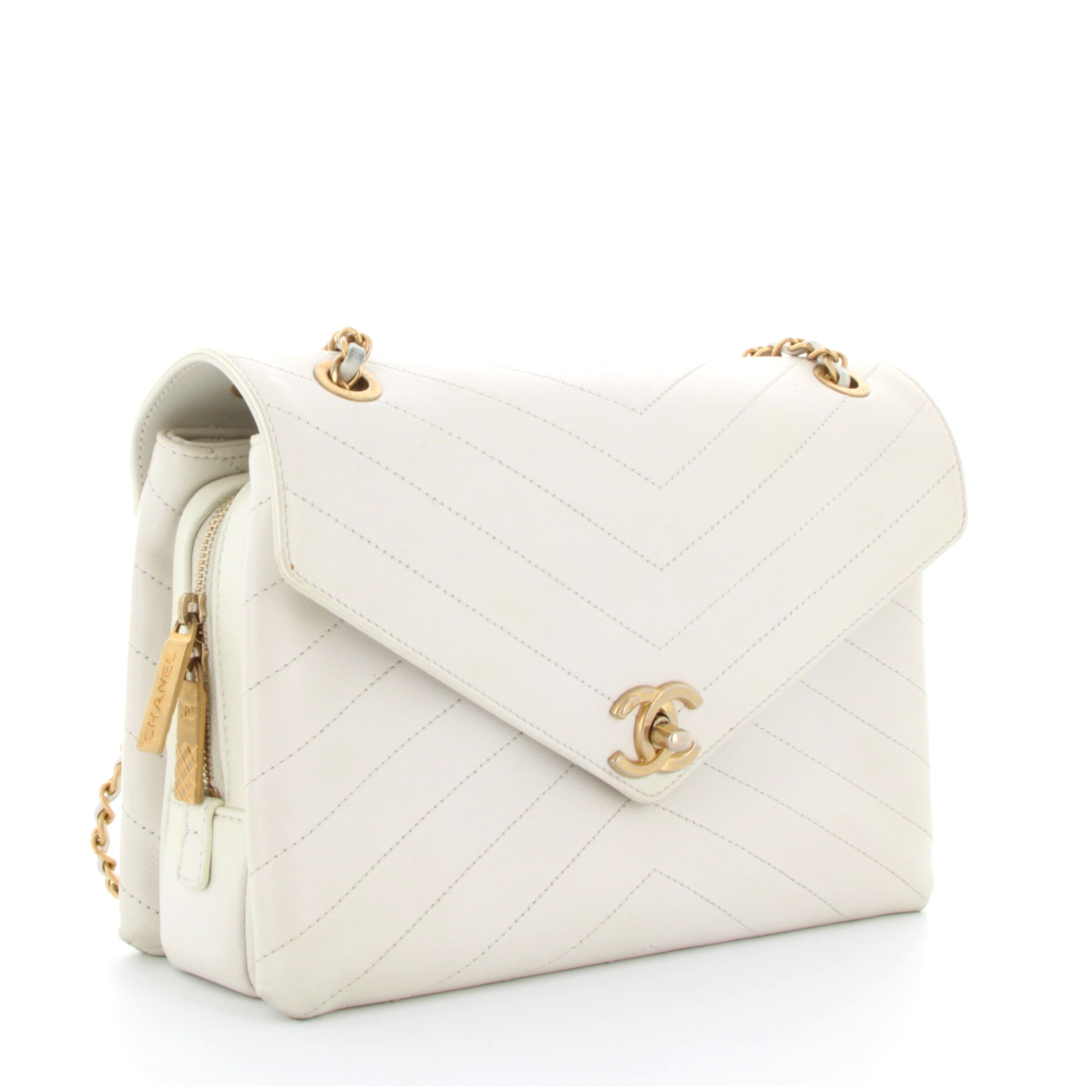 Chanel Blanc en Cuir Timeless Classique Finition Or Jaune