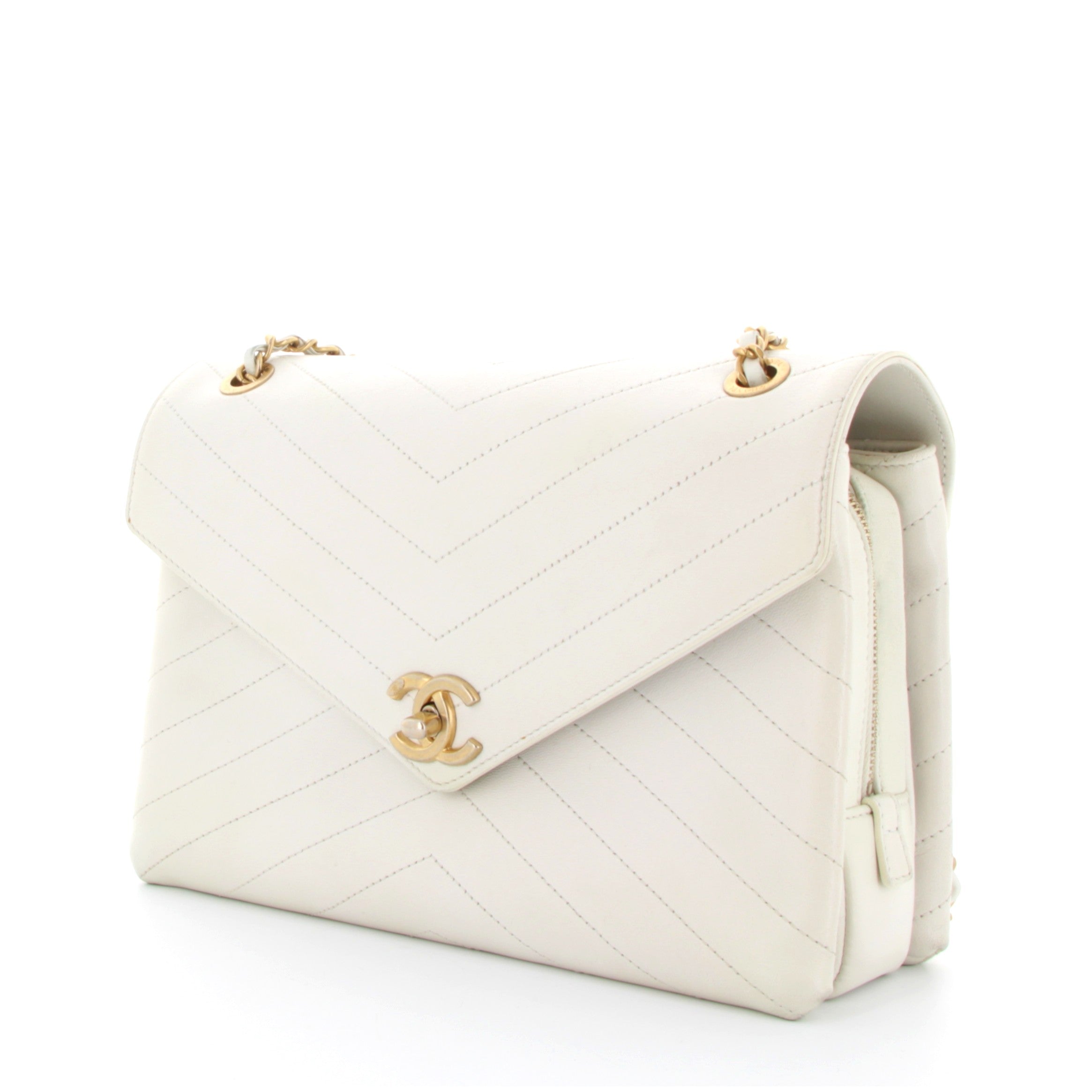 Chanel Blanc en Cuir Timeless Classique Finition Or Jaune