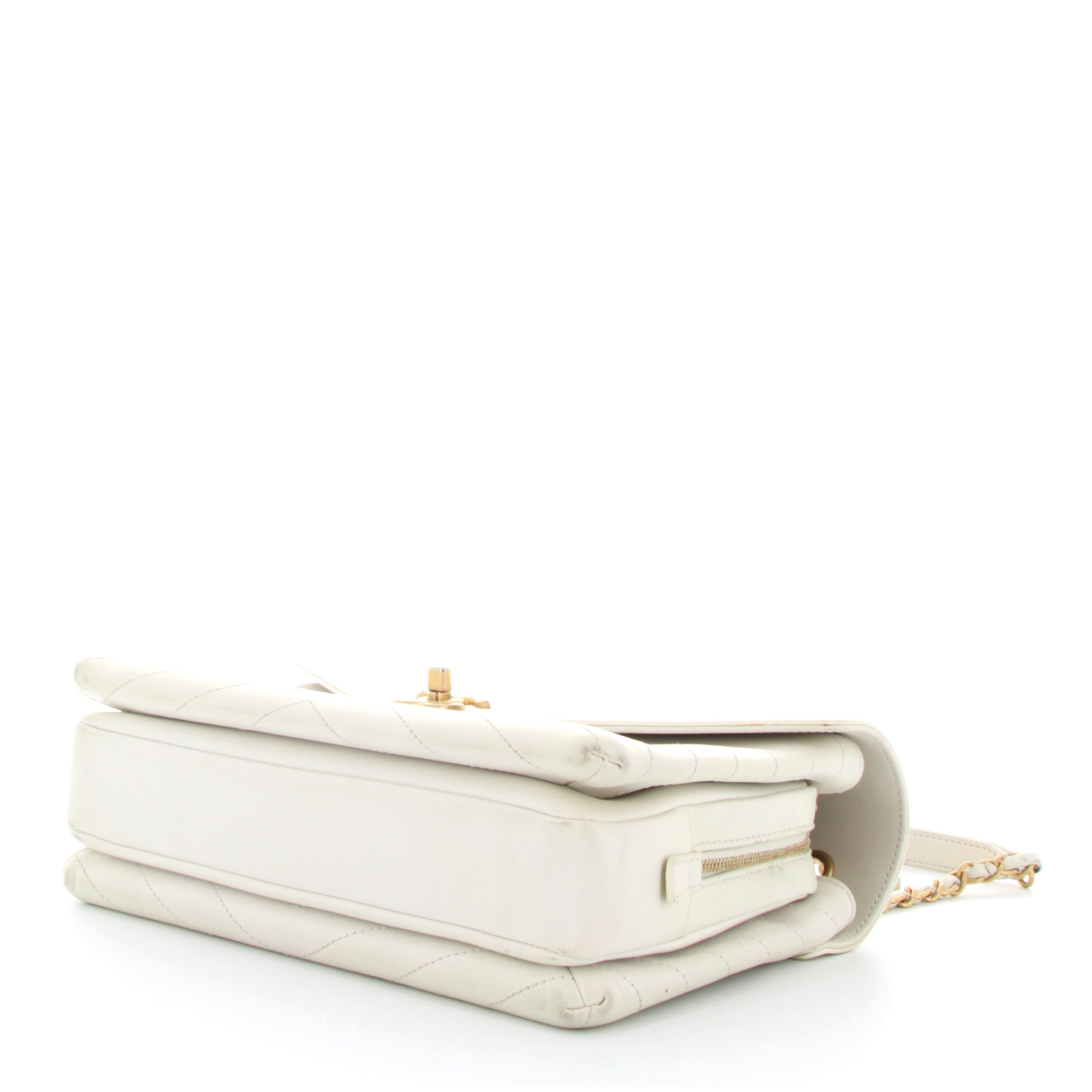 Chanel Blanc en Cuir Timeless Classique Finition Or Jaune