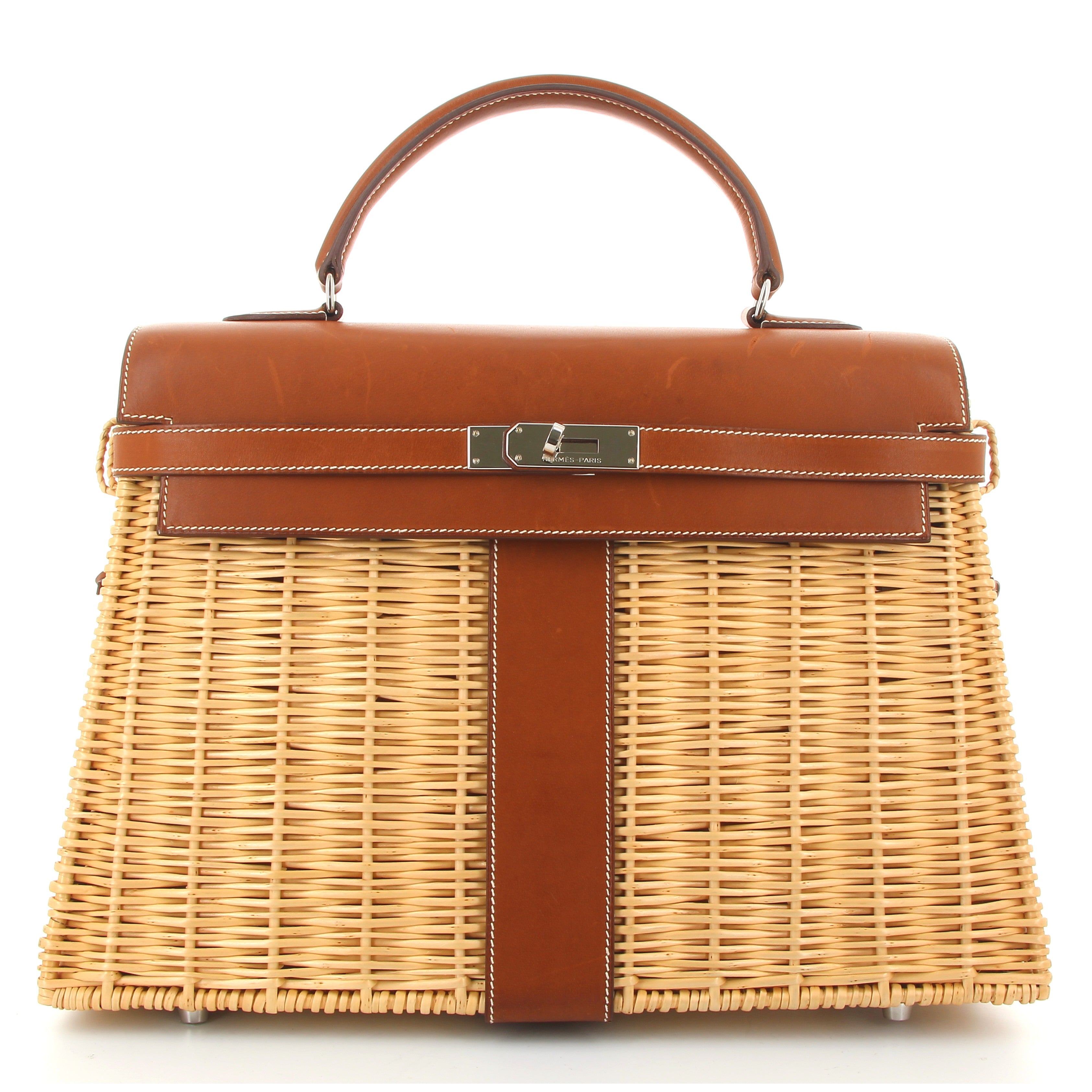 Hermes Kelly 35 Picnic Gold Rotin Barénia Finition Palladié