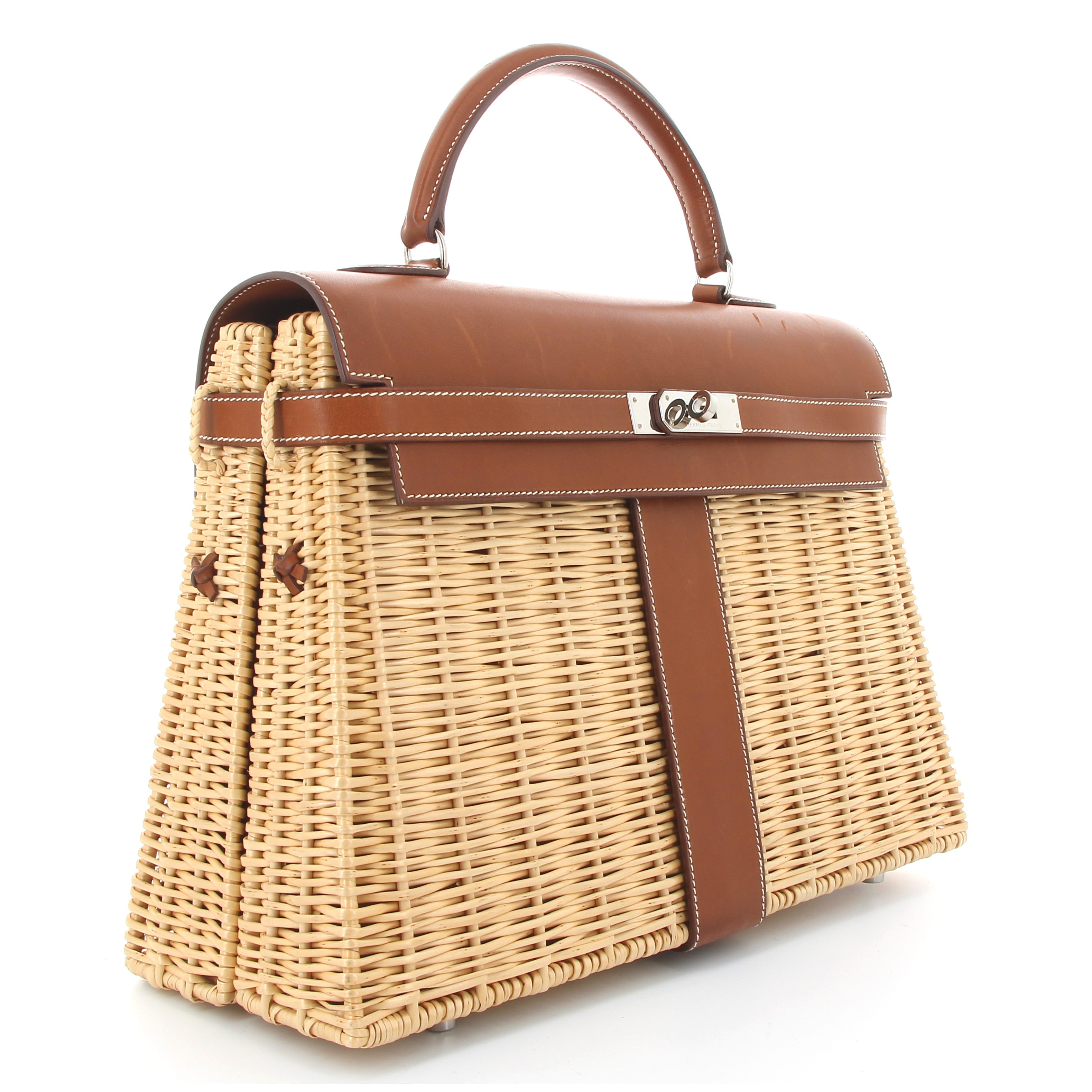 Hermes Kelly 35 Picnic Gold Rotin Barénia Finition Palladié