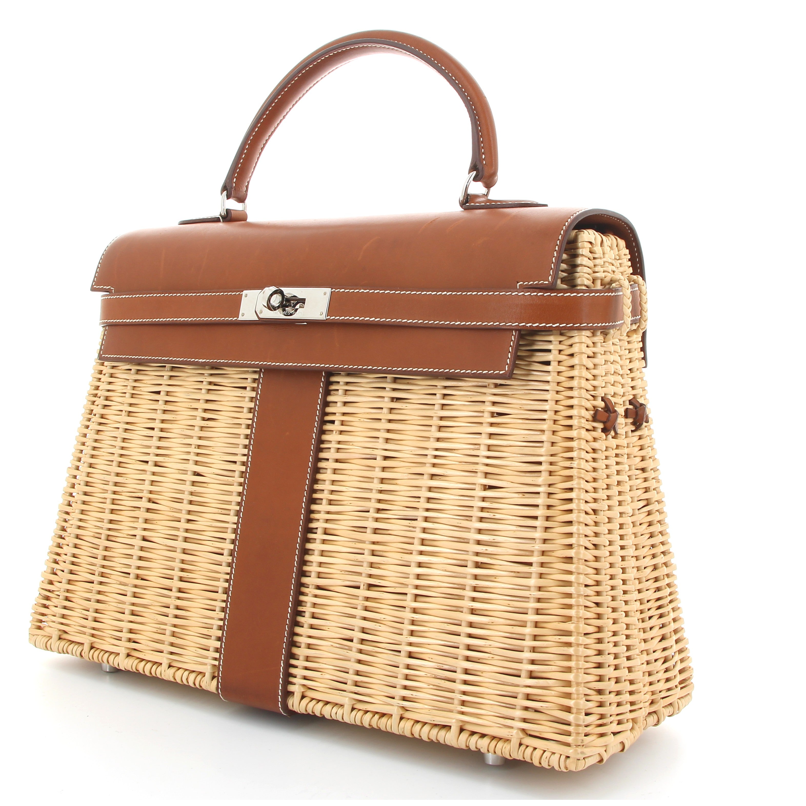 Hermes Kelly 35 Picnic Gold Rotin Barénia Finition Palladié