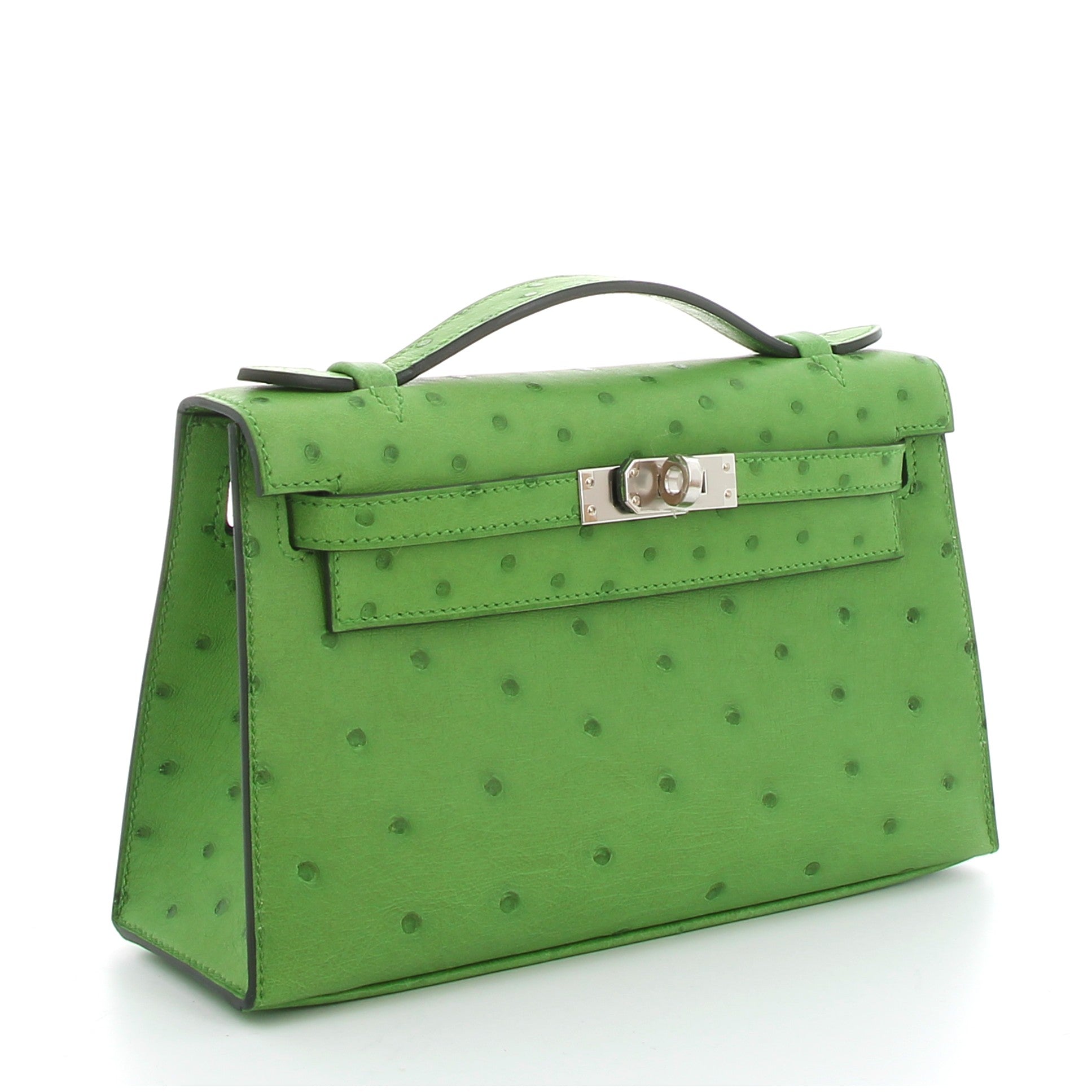 HERMES Kelly Pochette Vert Yucca Swift Finition Palladié